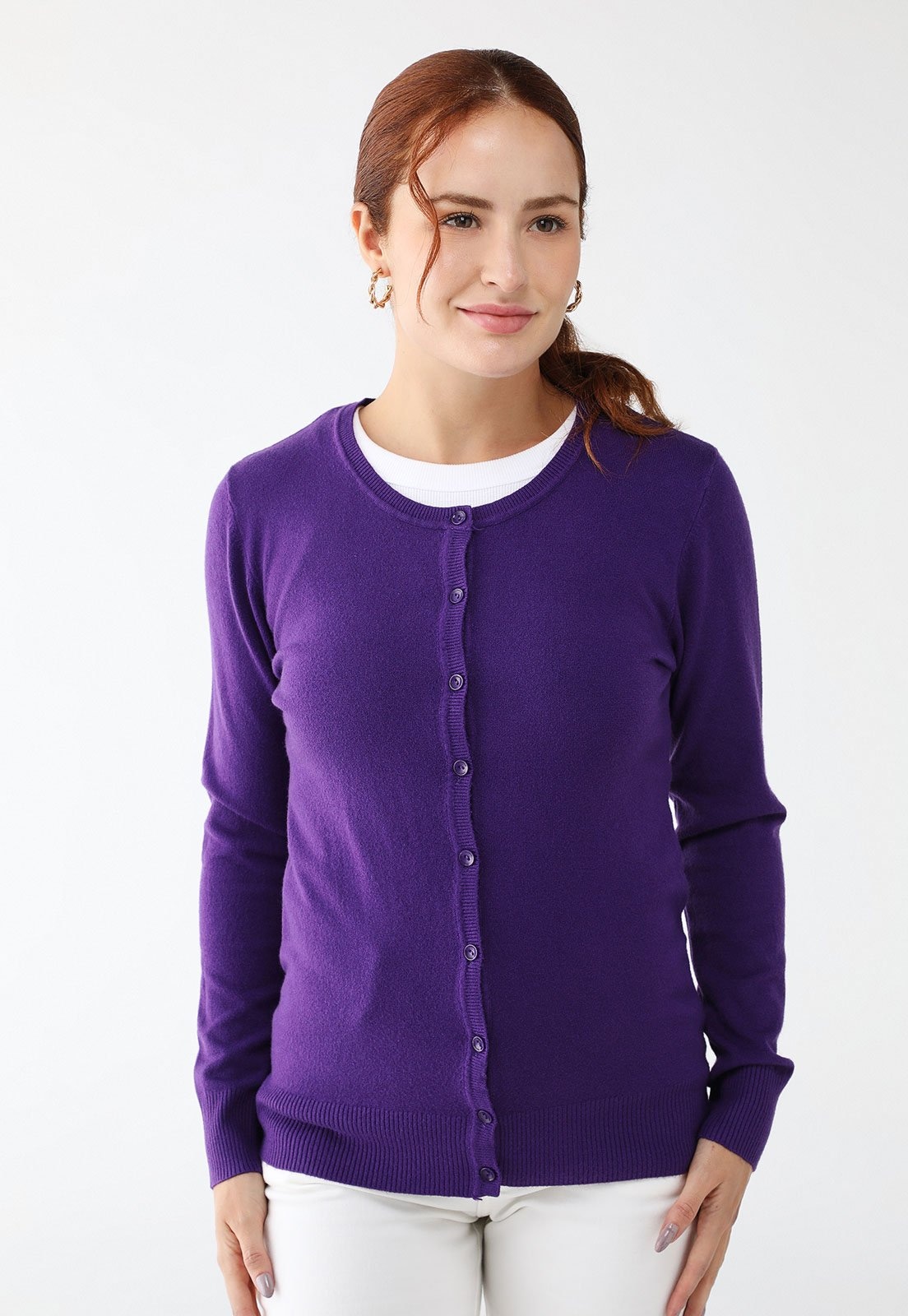 Imagem principal Casaco Tricot Facinelli Reta Básico Roxa Facinelli roxo