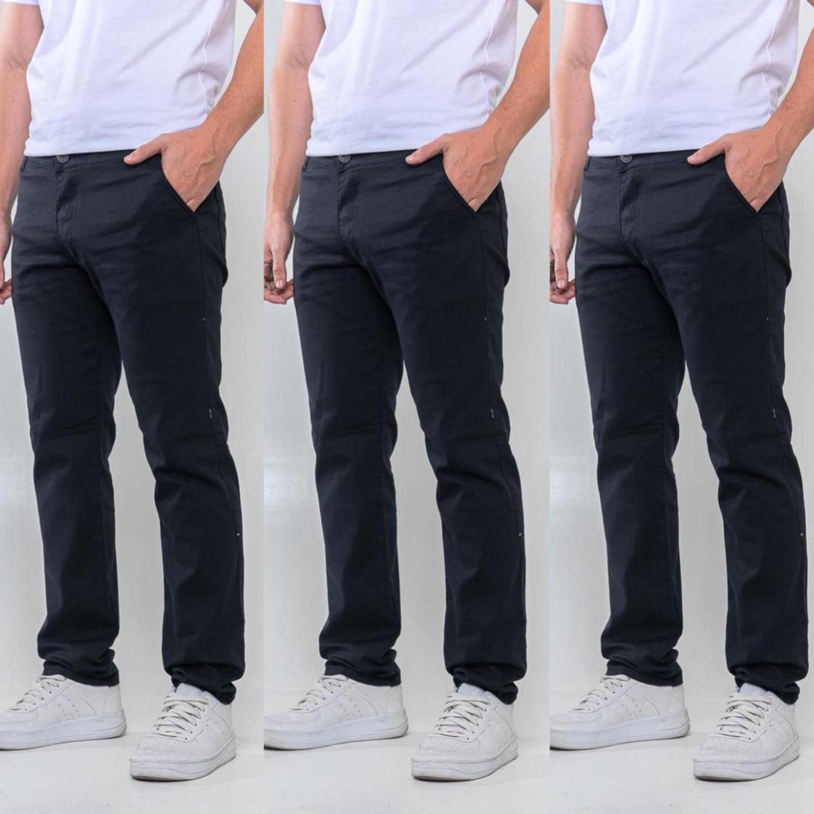 Imagem principal KIT 3 Calças Sarja Masculina Tempo Hábil Alfaiatada Skinny Black 5 Estilo preto black