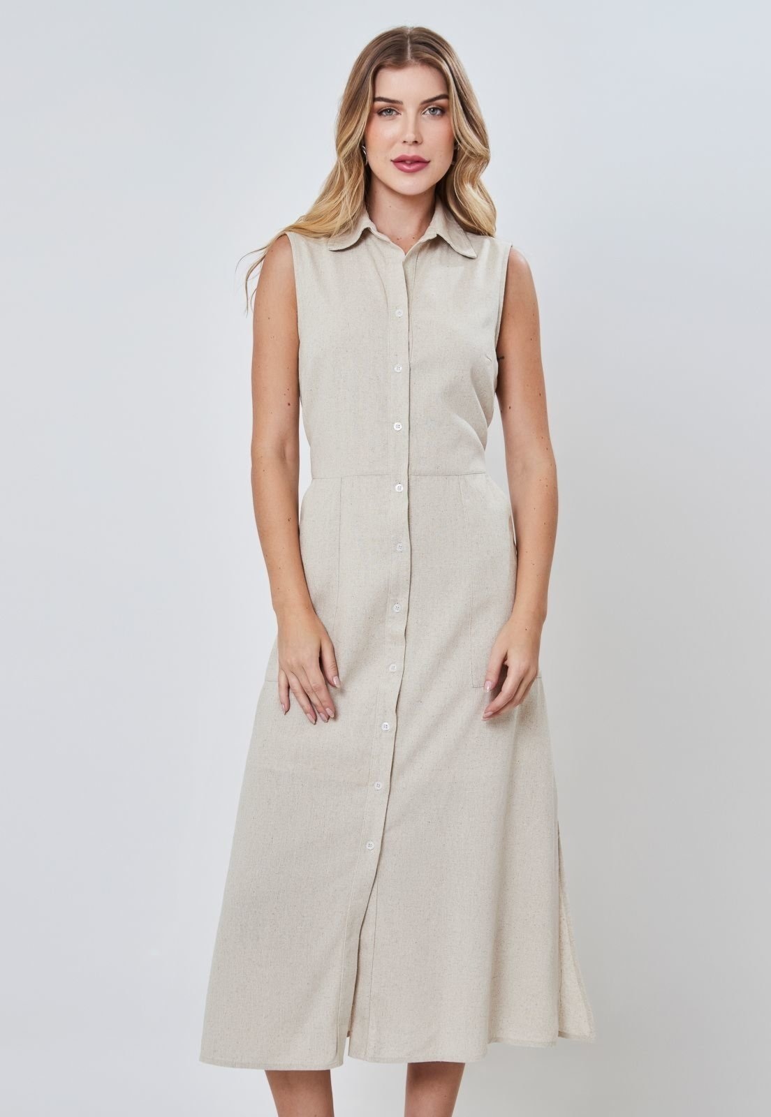 Imagem principal Vestido Linho Chemise Longa Miss Joy 7899 Feminino MISS BY JOY bege