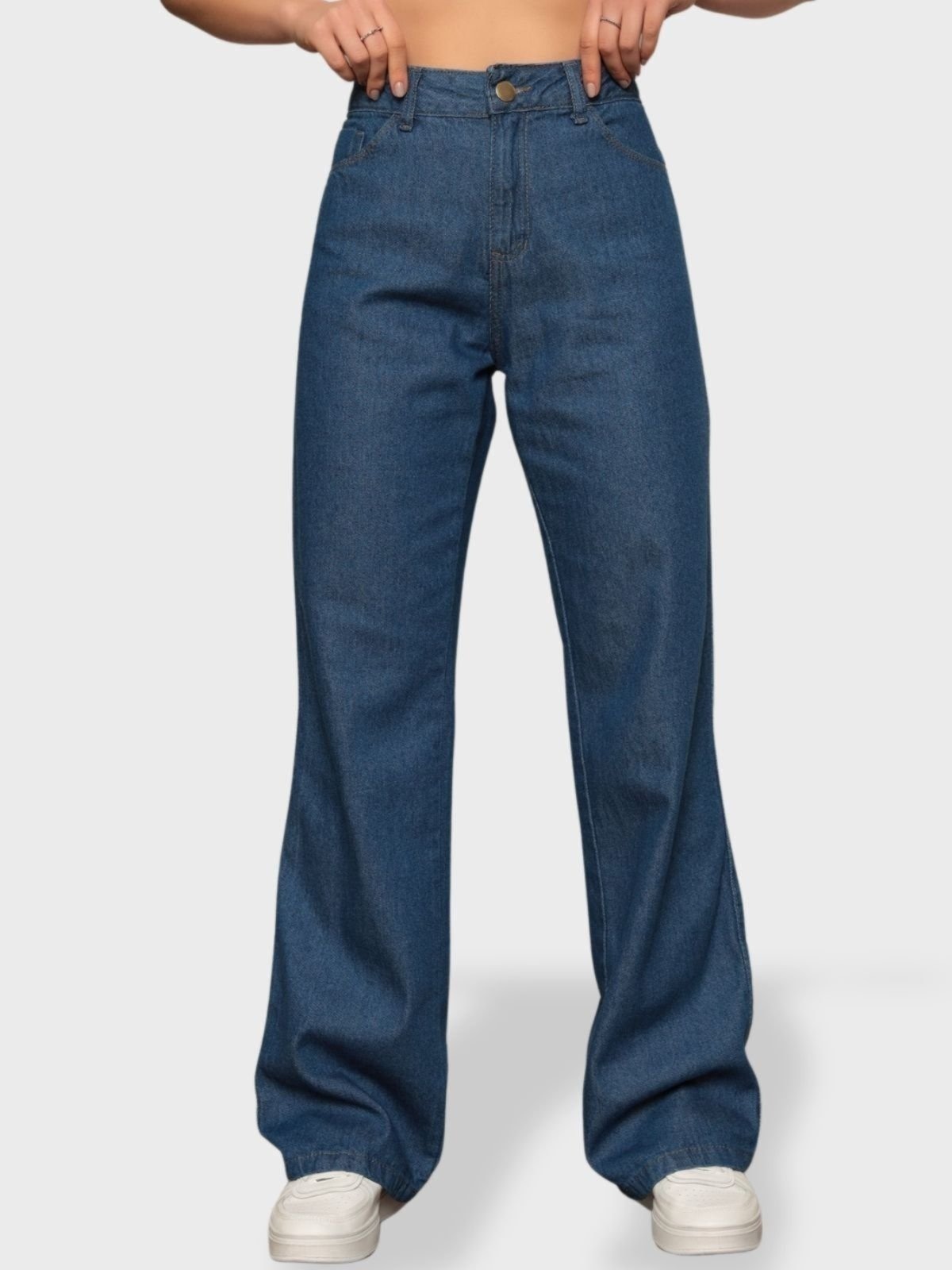 Imagem principal Calça Jeans Wide Leg Pantalona Feminina Escuro Tendência Fashion Safira Moda azul