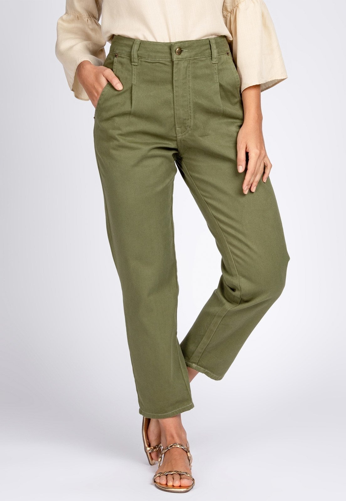 Imagem principal Calça Mom Bloom Cropped Slouch Bolso-Faca Oliva Bloom verde