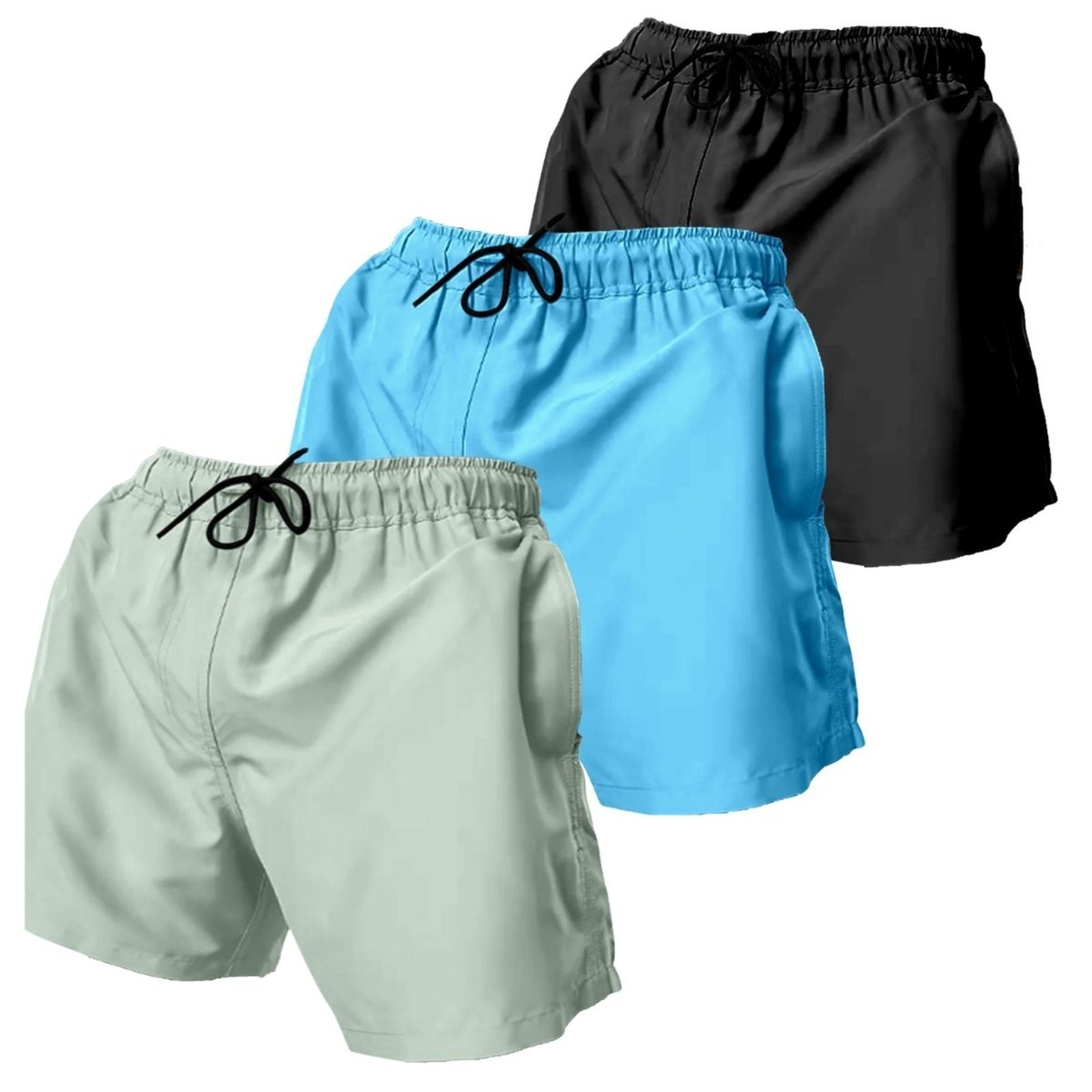 Imagem principal Kit 3 Short Moda Praia Masculino Bermuda Tactel Elastano Relaxado preto
