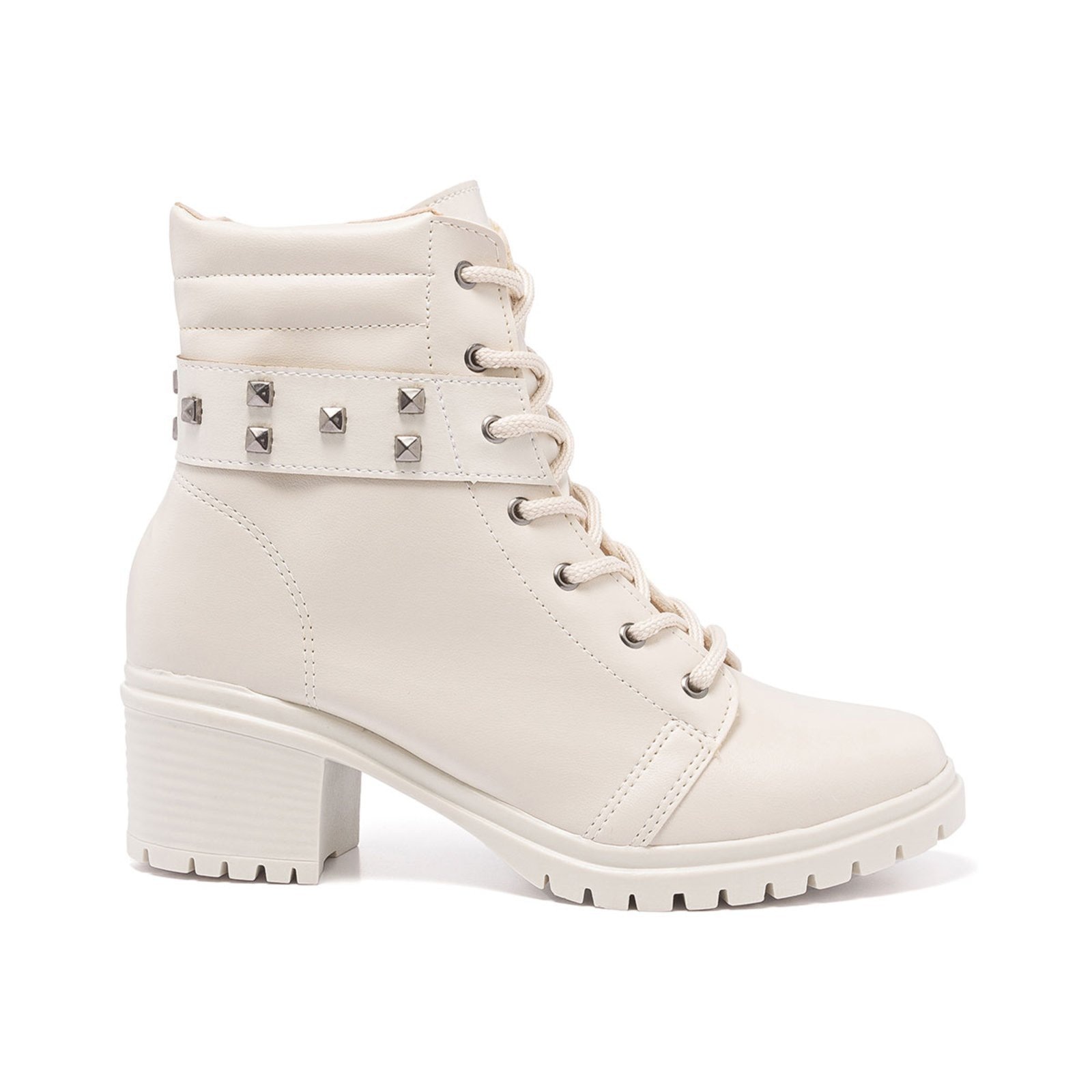 Imagem principal Coturno Feminino Stessy Shoes Bota Cano Baixo Salto Tratorada Estilosa Off white Stessy Shoes caramelo white