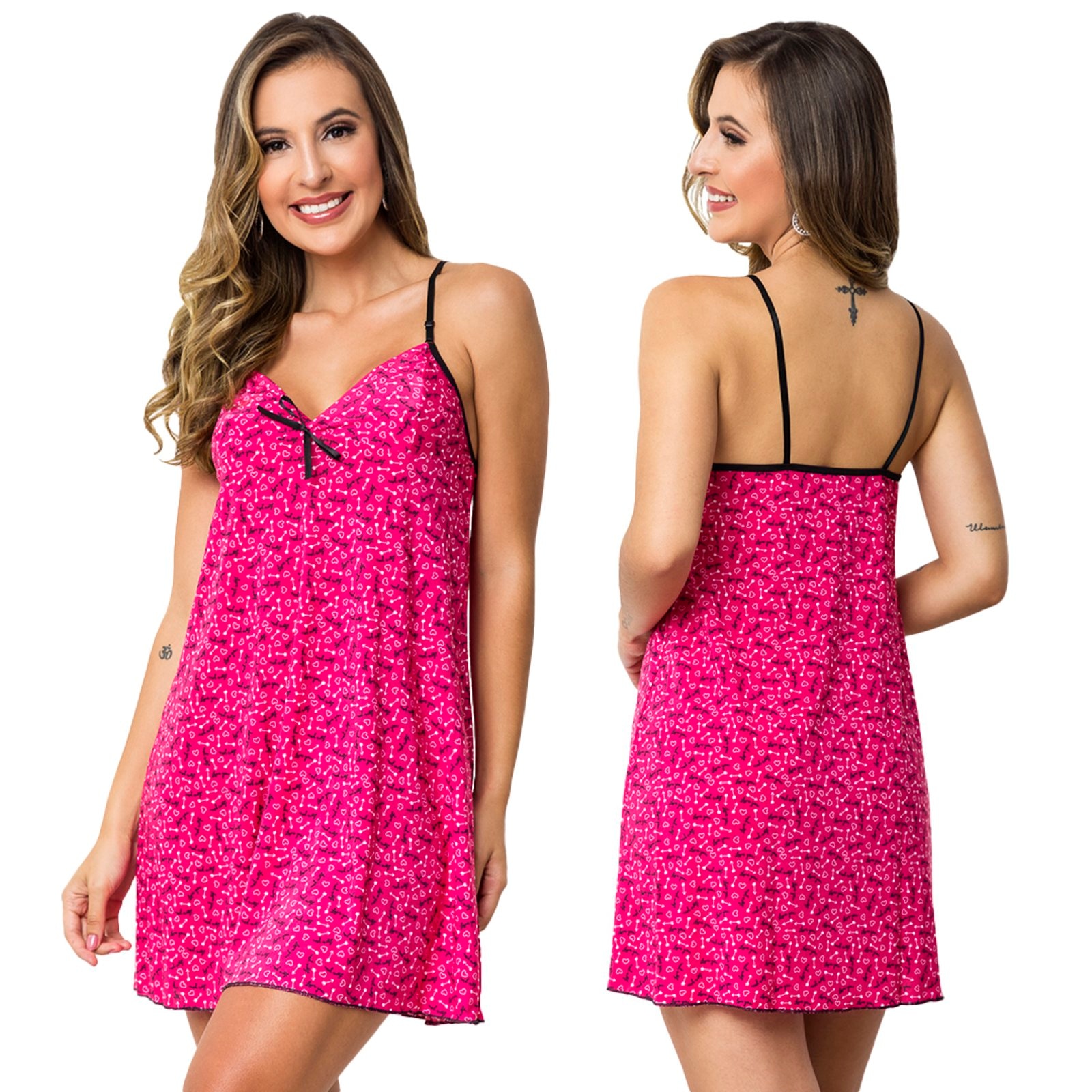 Imagem principal Camisola Estampada Gabi Lingerie Feminina Adulto Alça Sem Bojo Pijama Curta Gabi Lingerie multicolorido