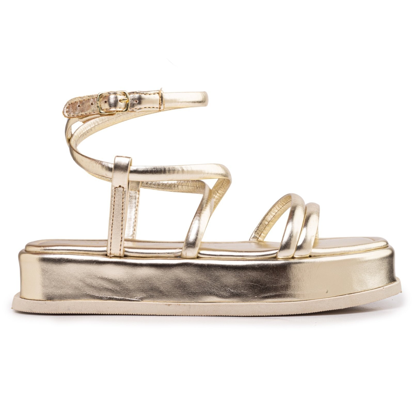 Imagem principal Sandália Feminina Flatform Tiras Metalizada Confortável Moda Met Ouro ZATURE STORES ouro velho