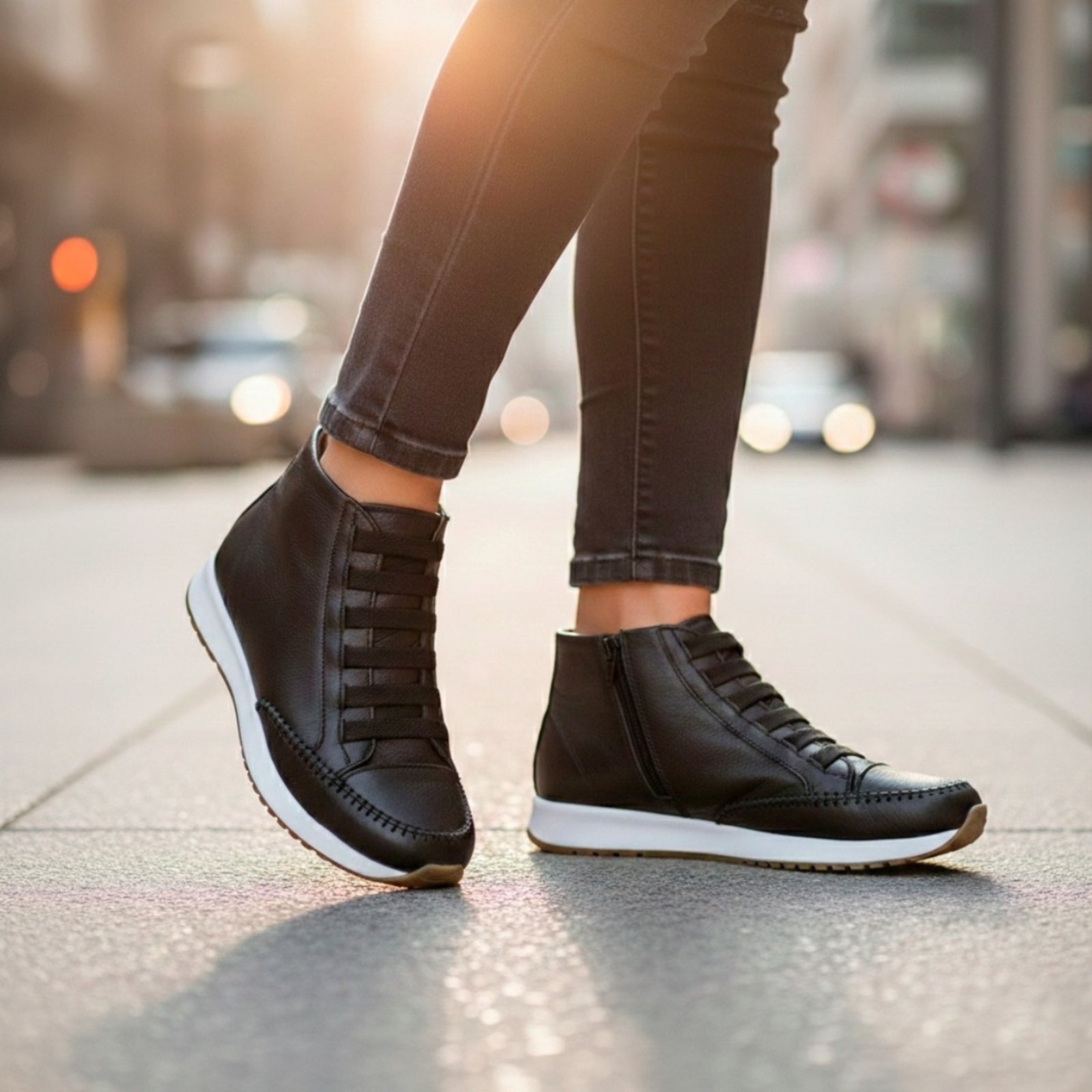 Imagem principal Botrinha Estilo Tênis Feminino Jogger Calce Facil Em Couro Legítimo Footworks preto