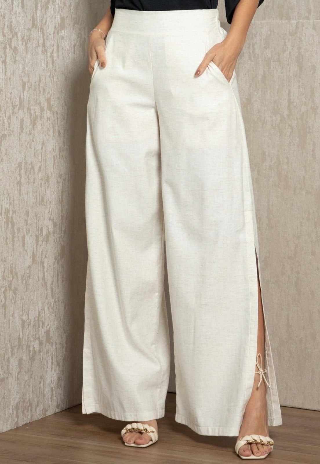 Imagem principal Calça Pantalona Com Fendas Quintess branco