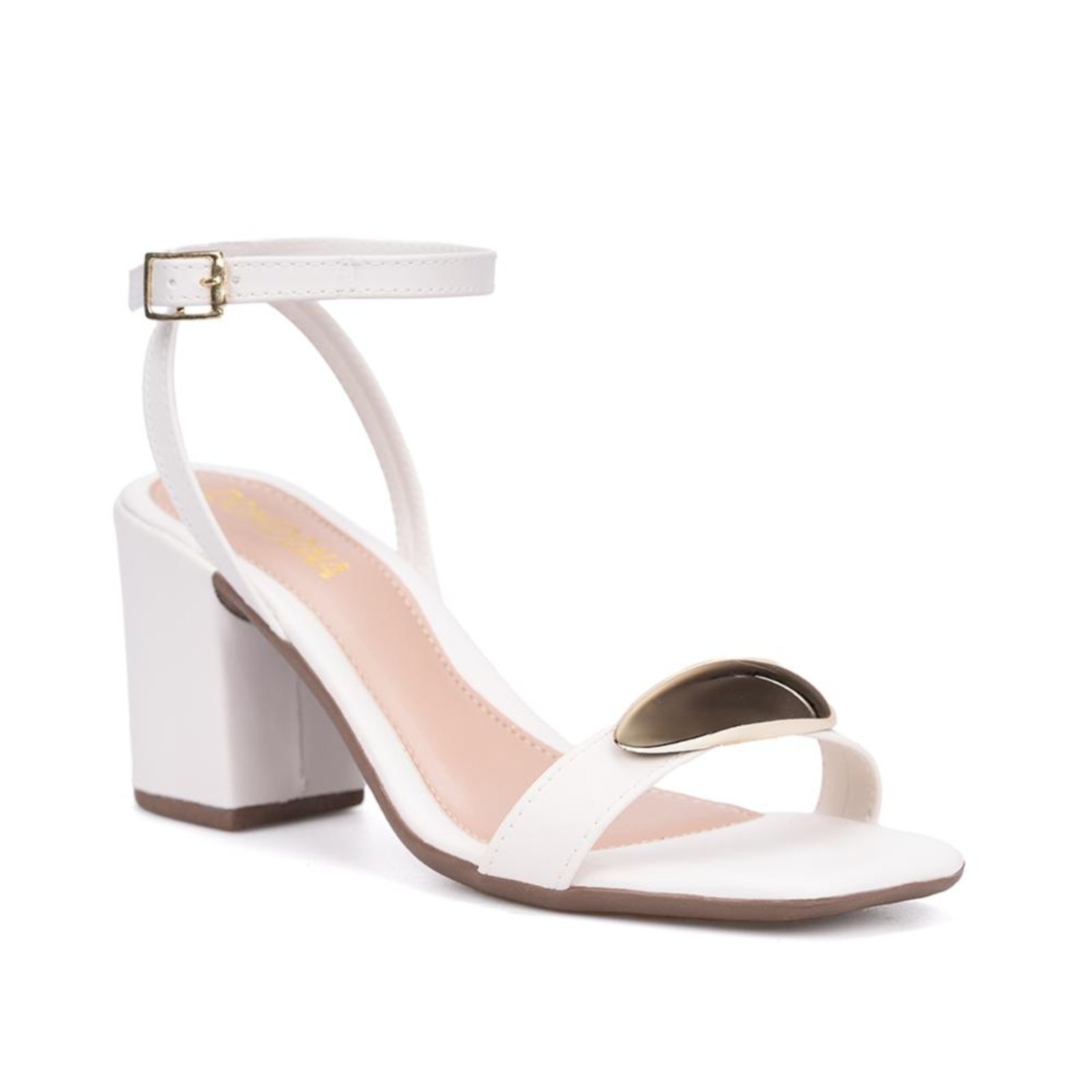 Imagem principal Sandália Feminina Off White Salto Alto Tira Com Aplique Metalizado Lesma Domidona off-white white