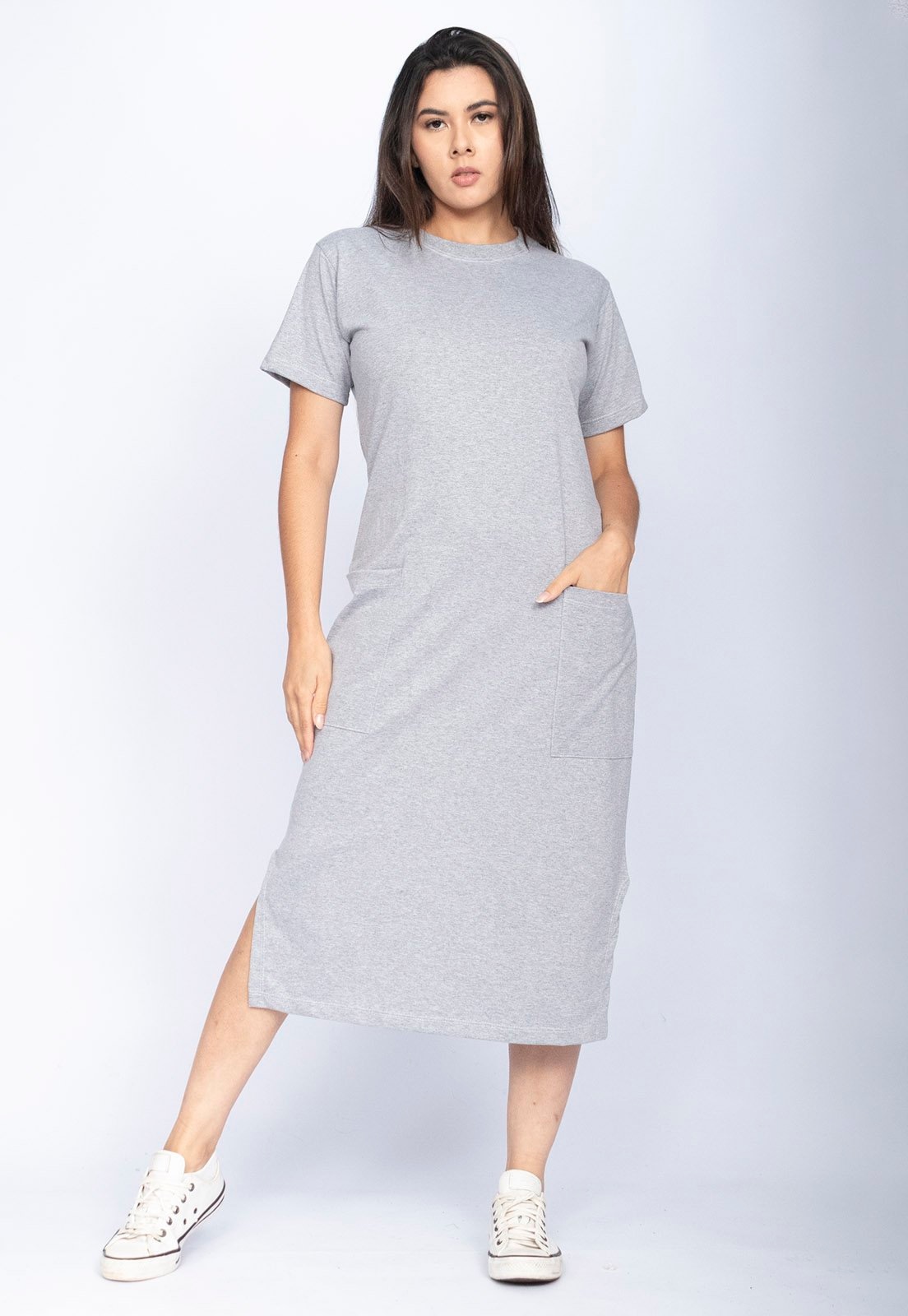 Imagem principal Vestido Cabanafree Midi Easy Algodão Manga Curta Mescla Cabanafree cinza