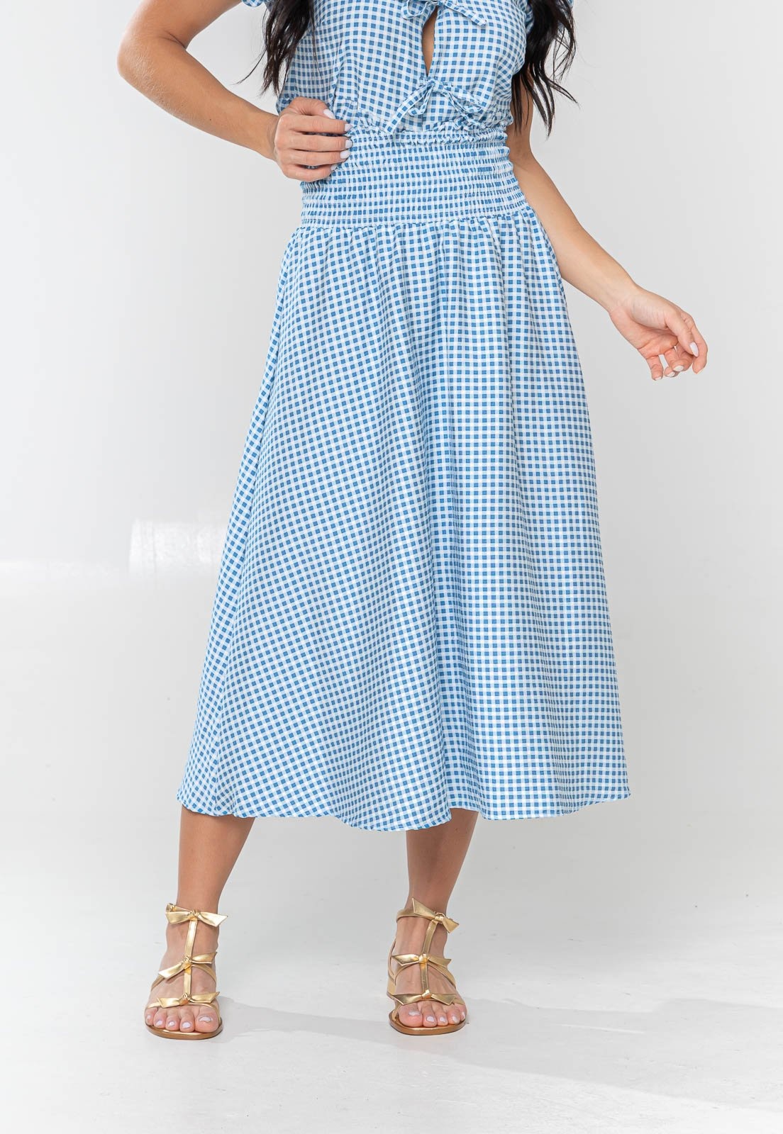 Imagem principal Saia Aura Dora Midi Vichy Aura azul