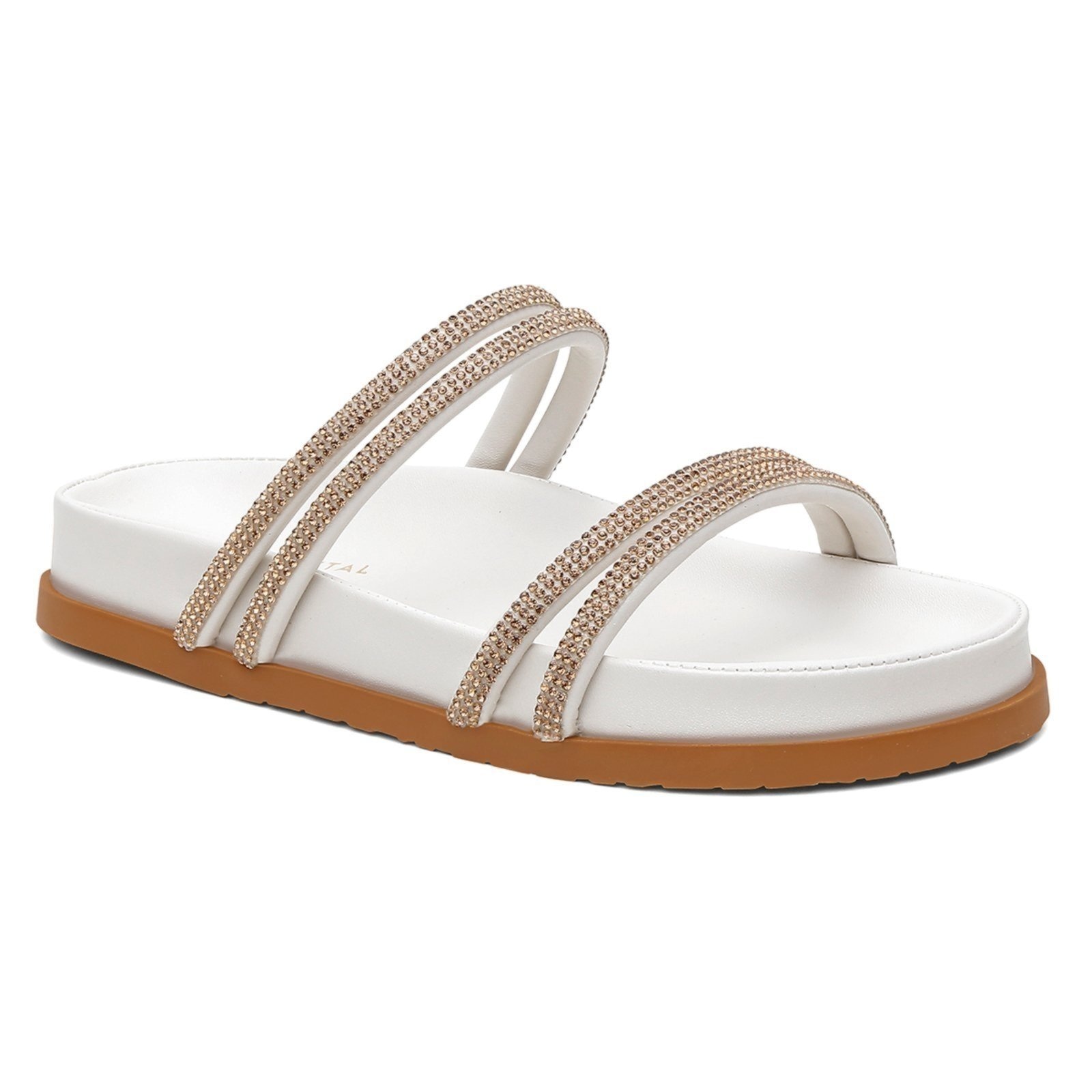 Imagem principal Sandália Papete Clara Vittal com Tira de Strass Dourada Solado Confort OffWhite USE VITTAL off-white offwhite