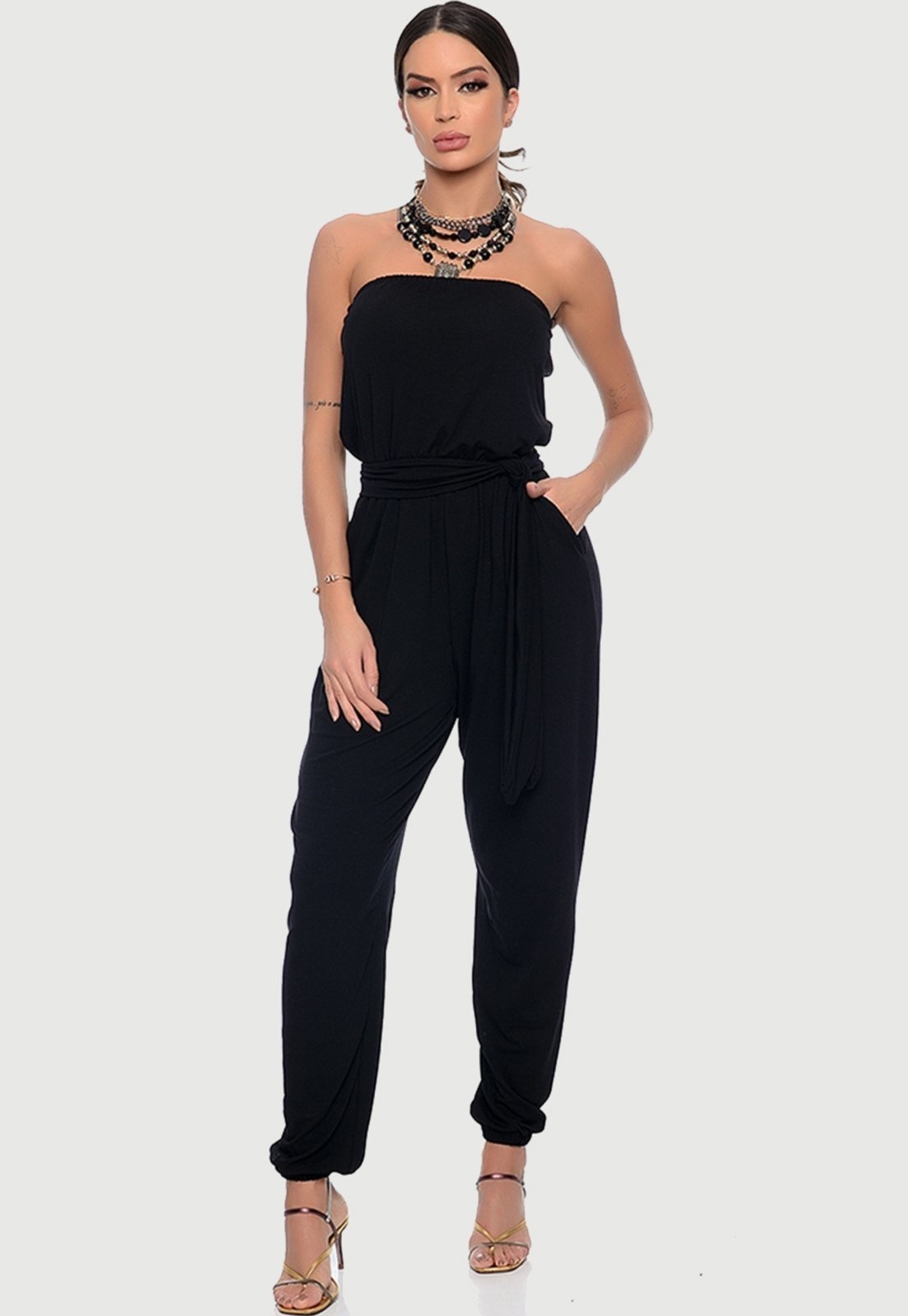 Imagem principal Macacão Tomara que Caia Com Punho B'Bonnie Lyra BBonnie preto