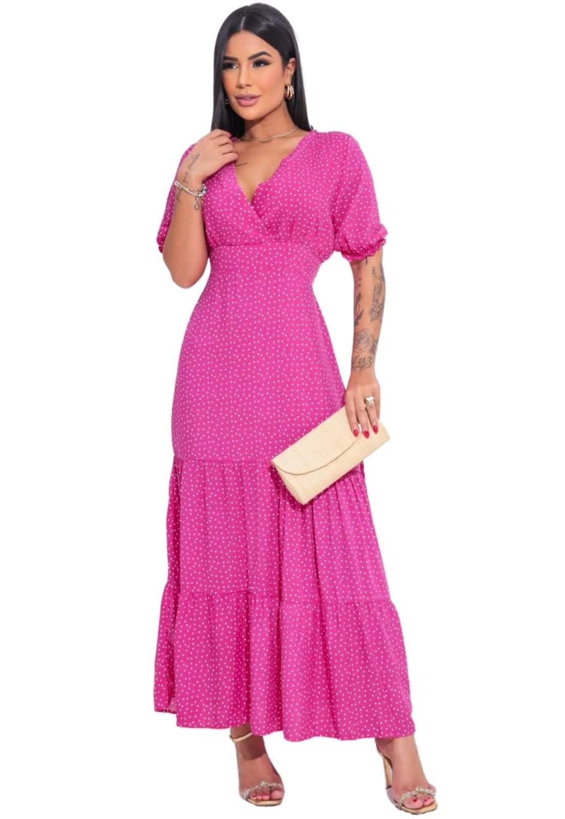 Imagem principal Vestido Midi Manguinha Rita Poá Cia do Vestido rosa