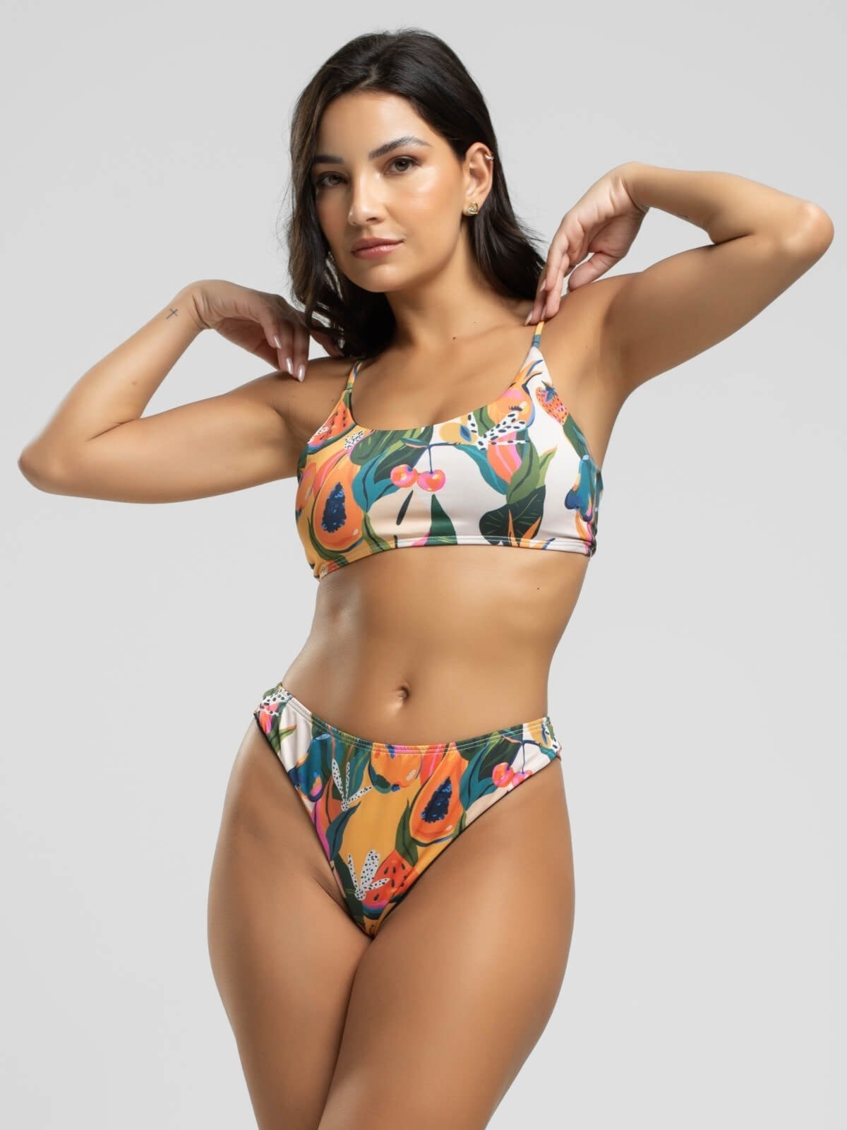 Imagem principal Biquini Faixa Calcinha Fio Duplo Proteção Uv 50+ Vicbela Mamão Vicbela estampado/laranja/multicolorido