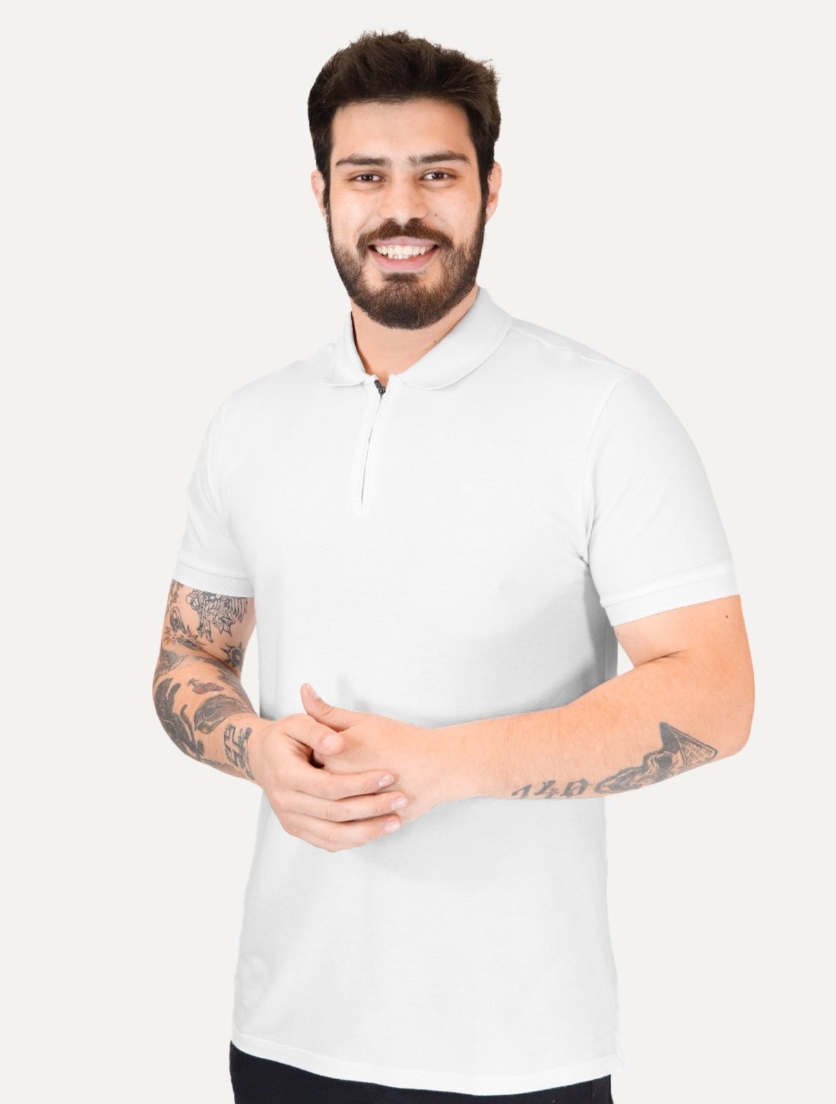 Imagem principal Polo Calvin Klein Masculina Piquet Slim Half Zip Branca Calvin Klein branco