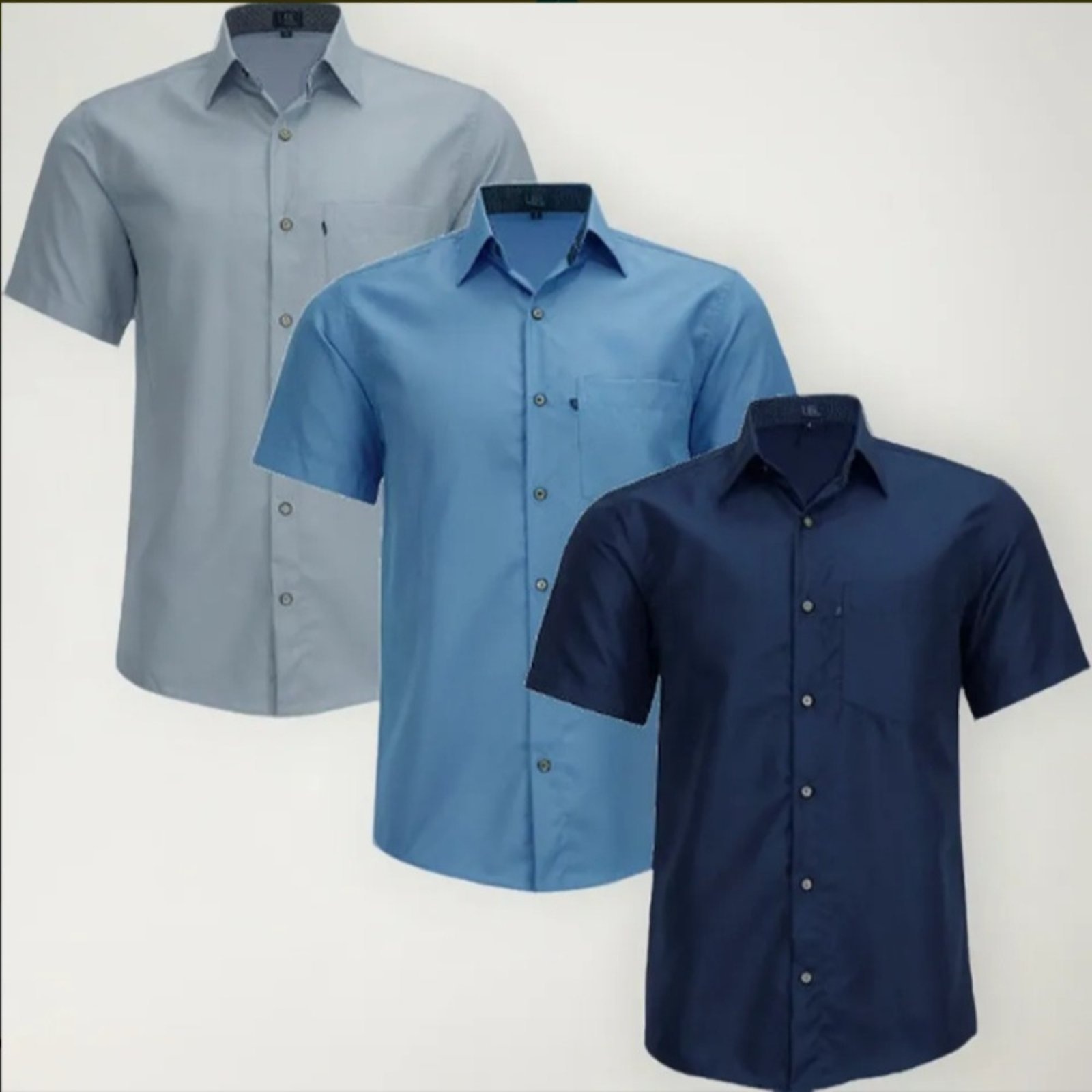 Imagem principal Kit Camisas Sociais Clássica LBL Poliéster Com Bolso Macia Não amassa Manga Curta Luxo Amil azul/azul marinho