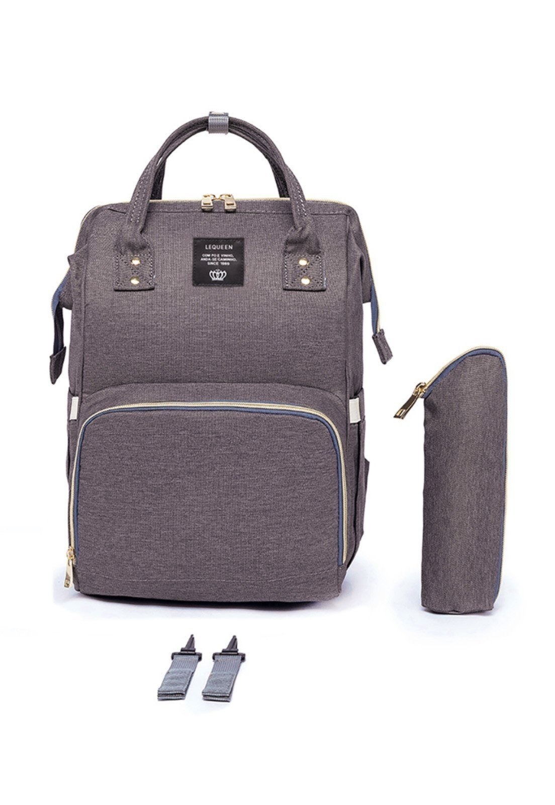 Imagem principal Mochila Bolsa Maternidade Lequeen Porta Mamadeira Lequeen cinza