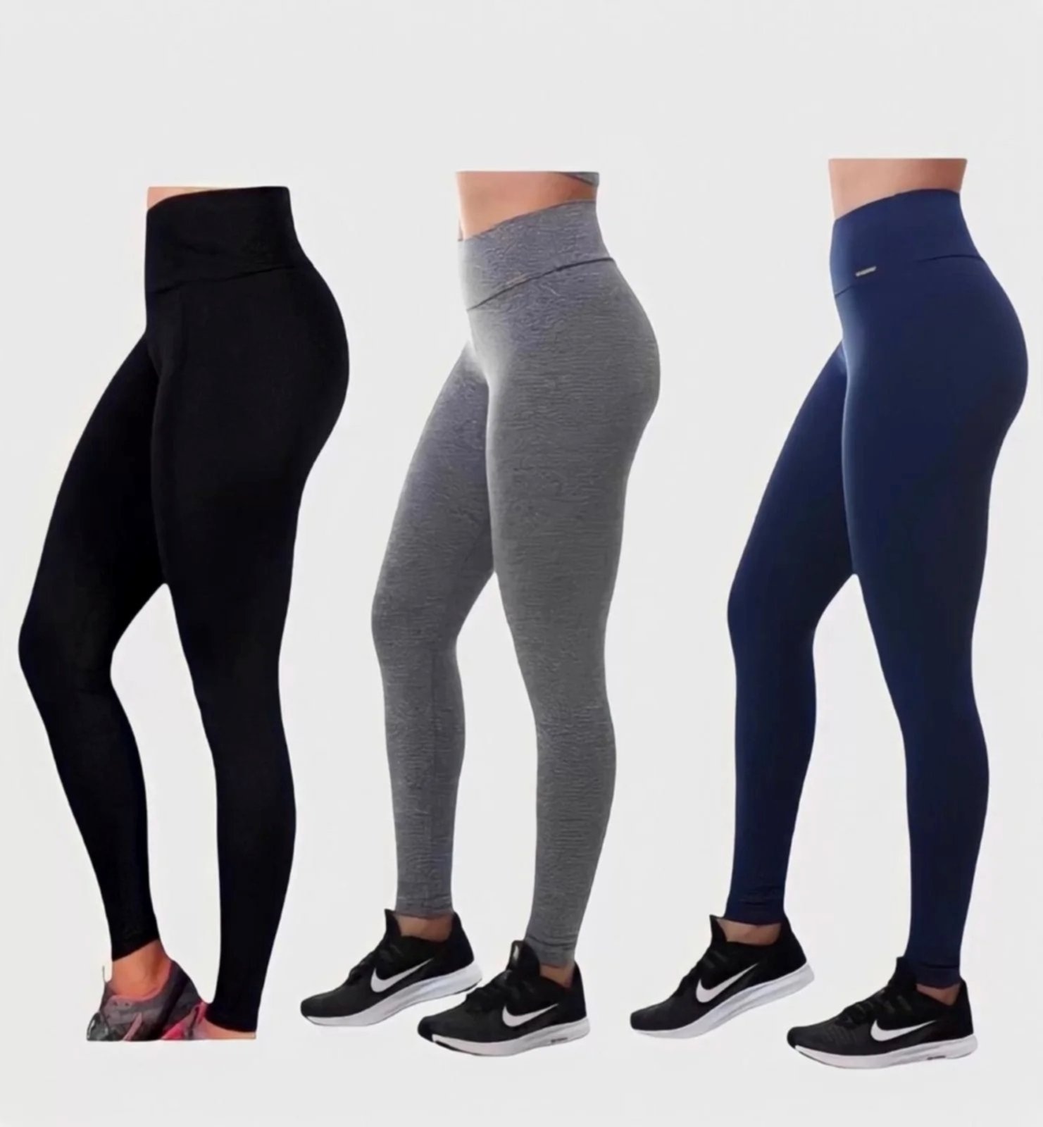 Imagem principal Kit Com 3 Calça Leggings D Bell Outlet Fashion Cós Alto Preto/Cinza/Azul D BELL OUTLET FASHION preto azul