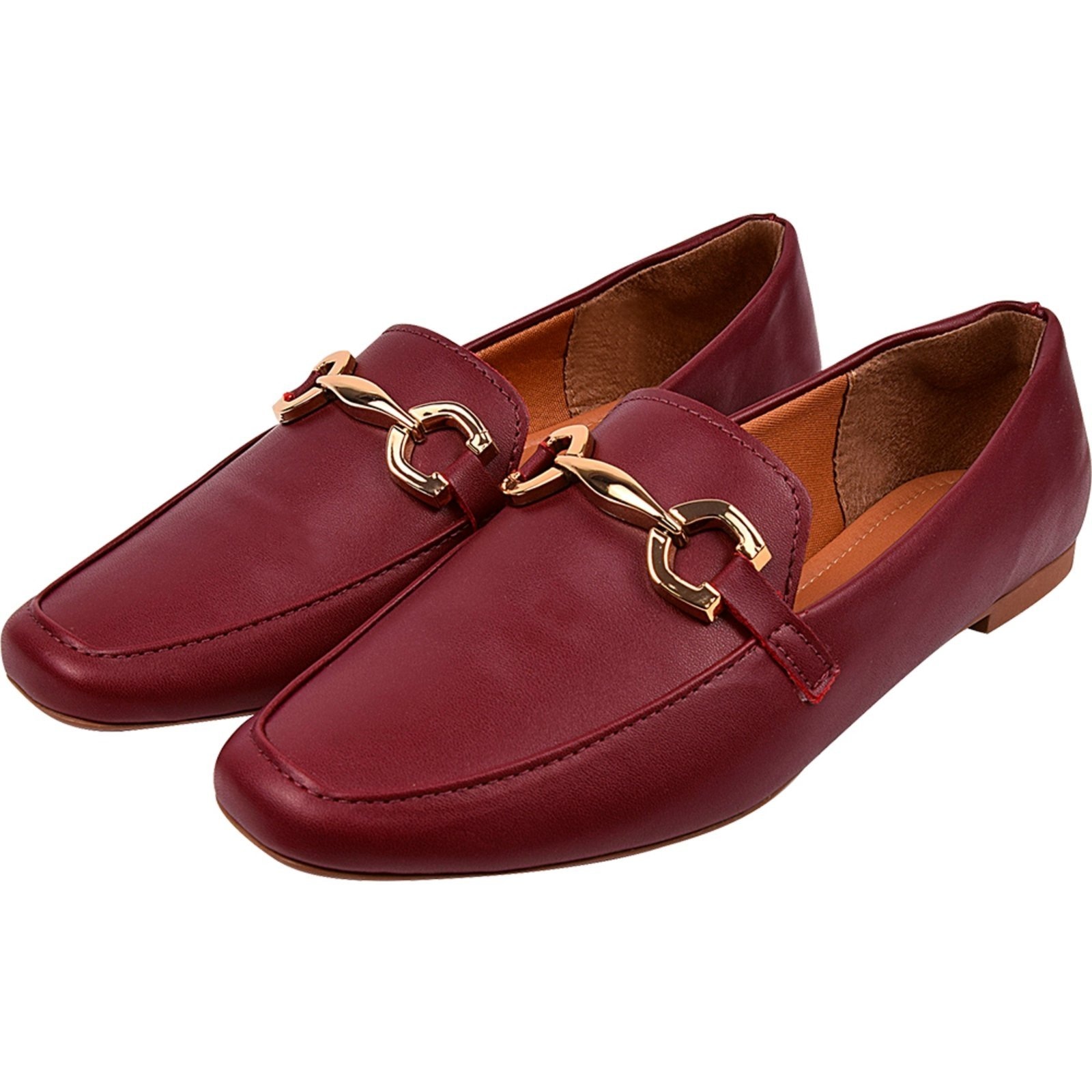 Imagem principal Sapato Feminino Mocassim Donatella Shoes Confort Bico Quadrado Santorine Marsala Donatella Shoes vermelho