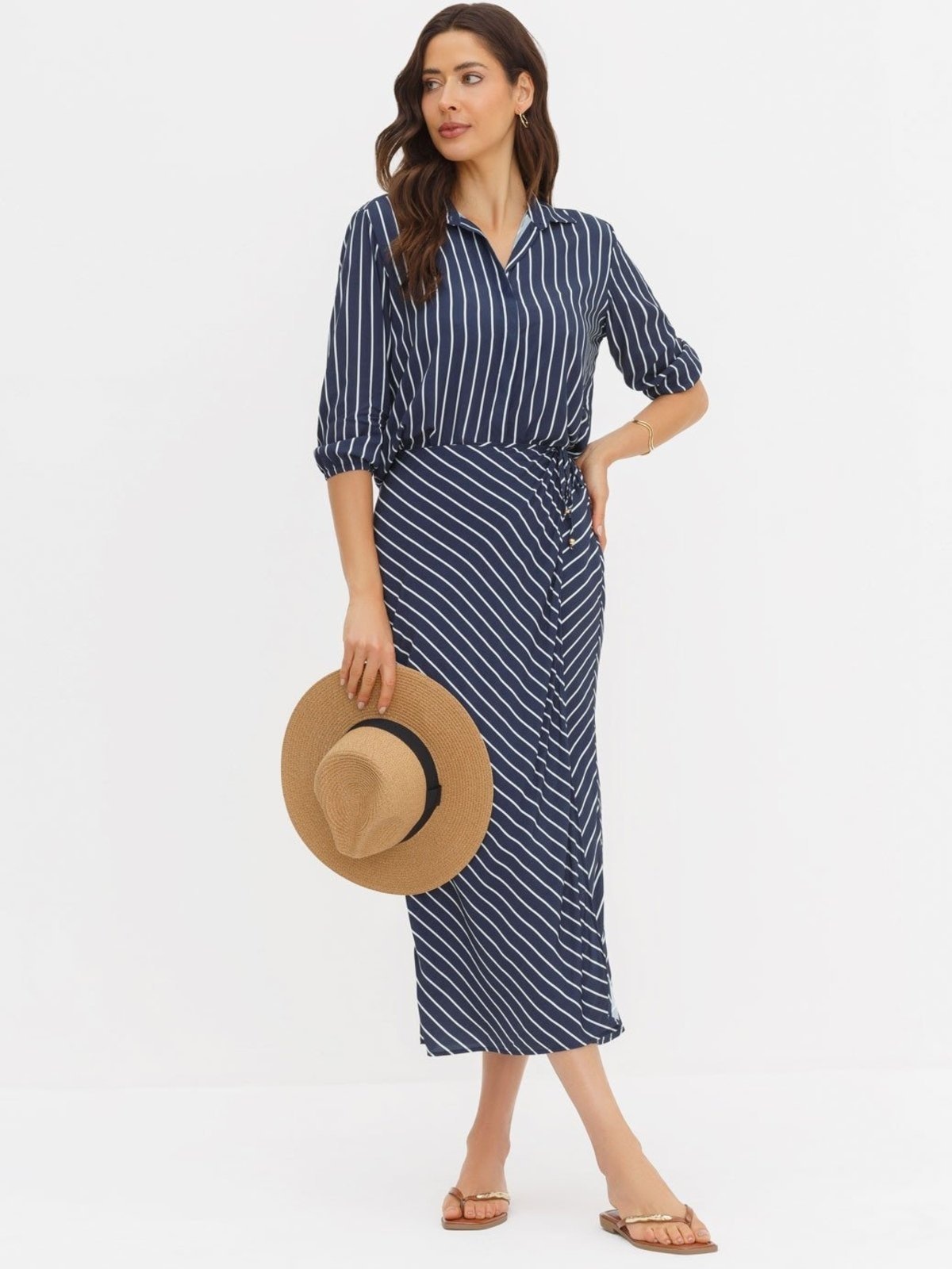 Imagem principal Saia Pareô Longuete em Viscose Listrada Marinho Penelope Principessa azul marinho