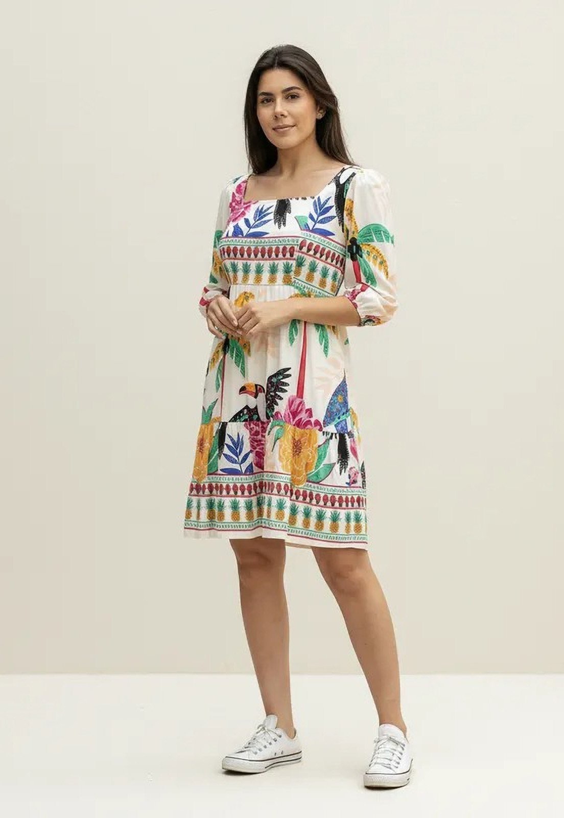 Imagem principal Vestido CabanaFree Curto Manga 3/4 Estampa Festa da Mata Cabanafree estampado