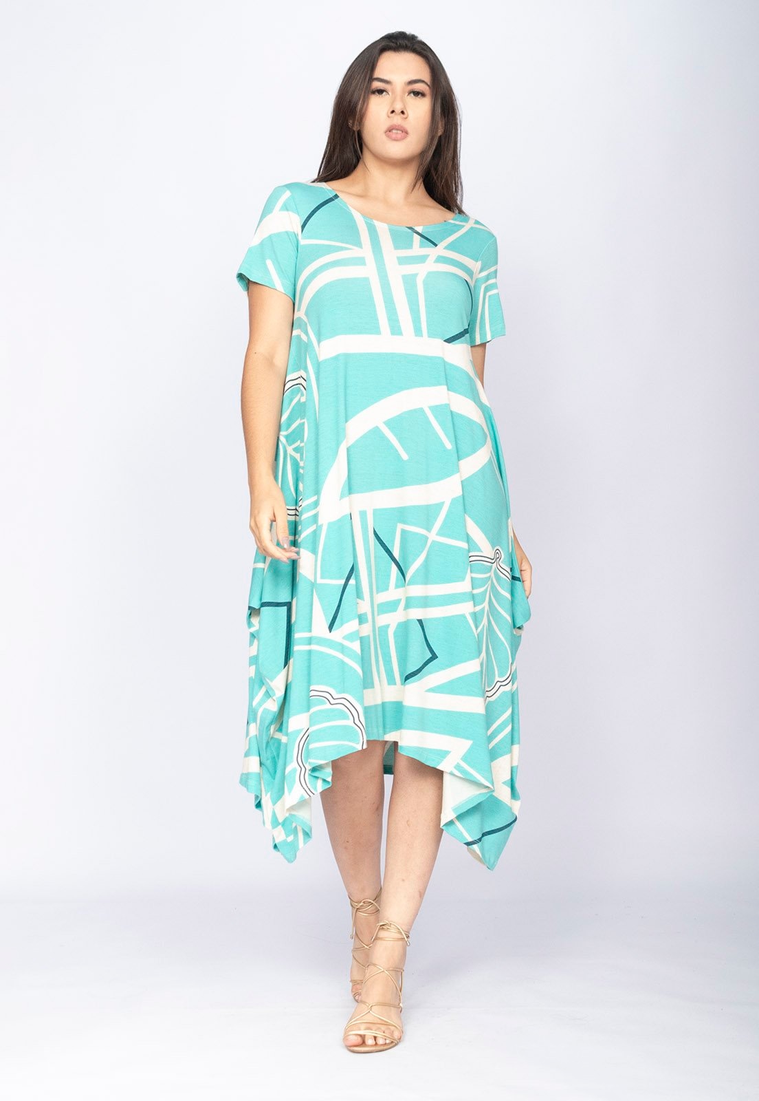 Imagem principal Vestido CabanaFree Saruel Malha Manga Curta Estampa Aqua Flora Cabanafree azul/estampado aqua