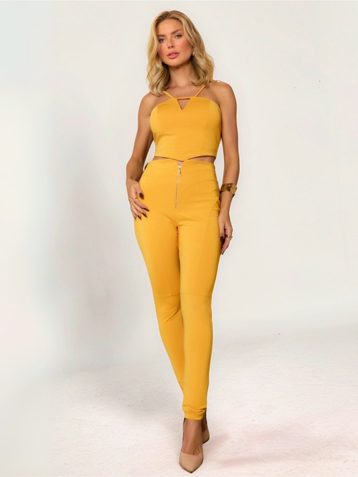 Imagem principal Conjunto Feminino Tropical Fashion Blusa Cropped Calça Montaria TROPICAL FASHION amarelo