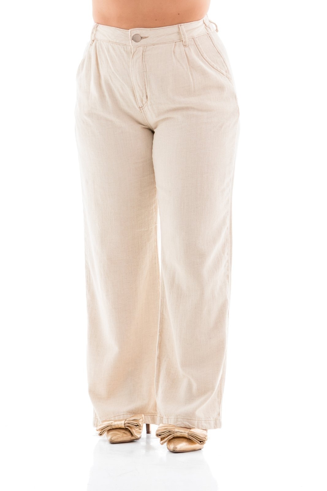 Imagem principal Calça Linho Feminina Arauto Wide Leg Maxskin Eco Fibers ARAUTO JEANS bege