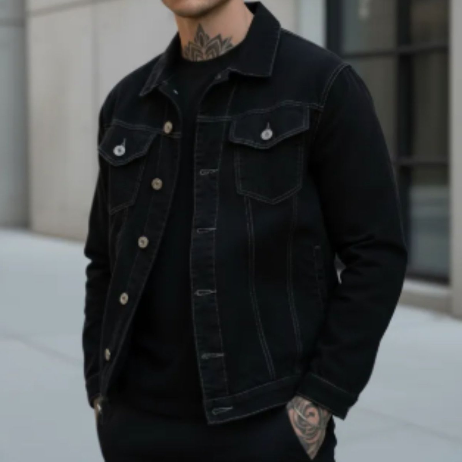 Imagem principal Jaqueta Masculina Jeans Light Preta com Linha Branca JEANS LIGHT preto