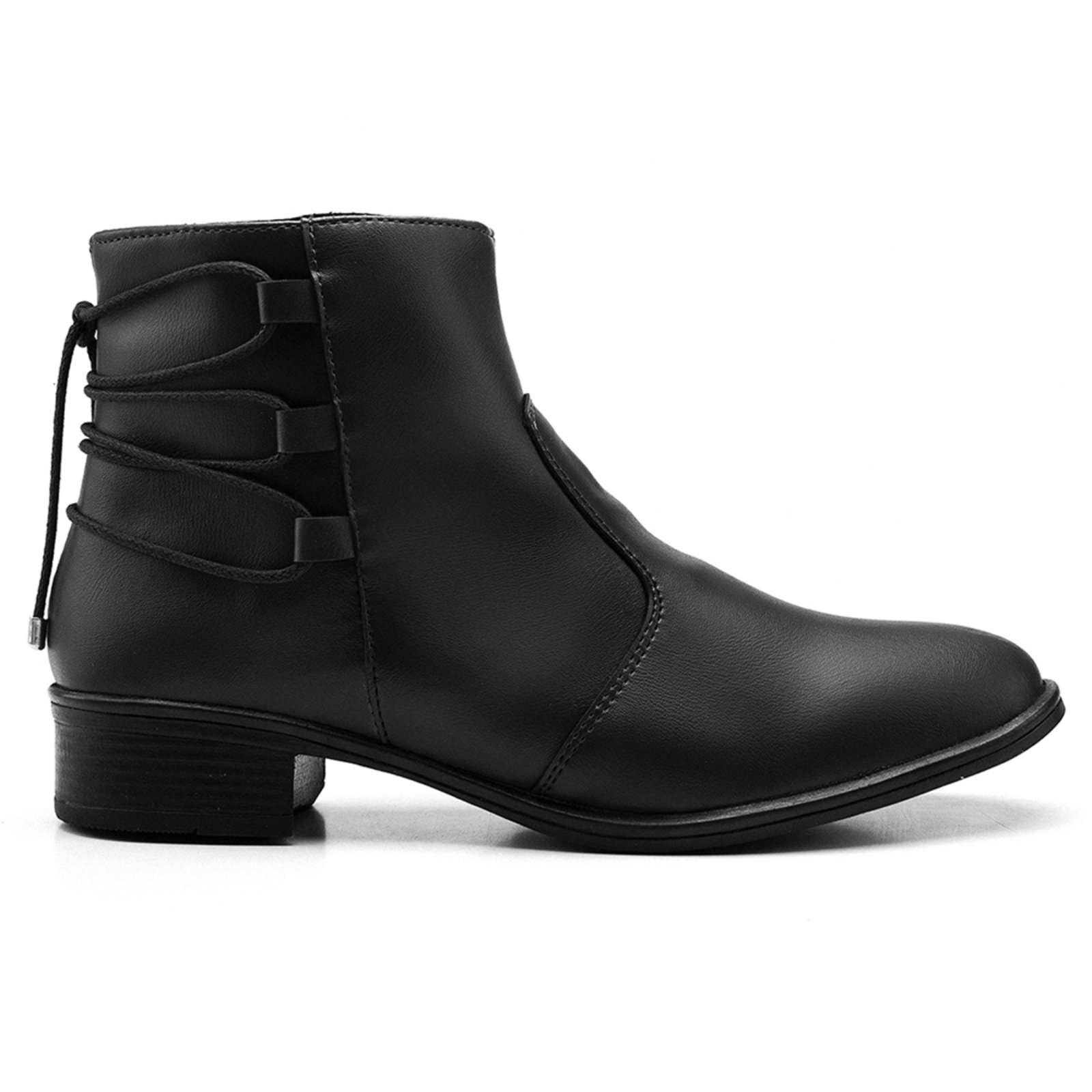 Imagem principal Bota Bico Fino Coturno Feminino Cano Curto Detalhe Tiras Preta Lavini Shoes preto