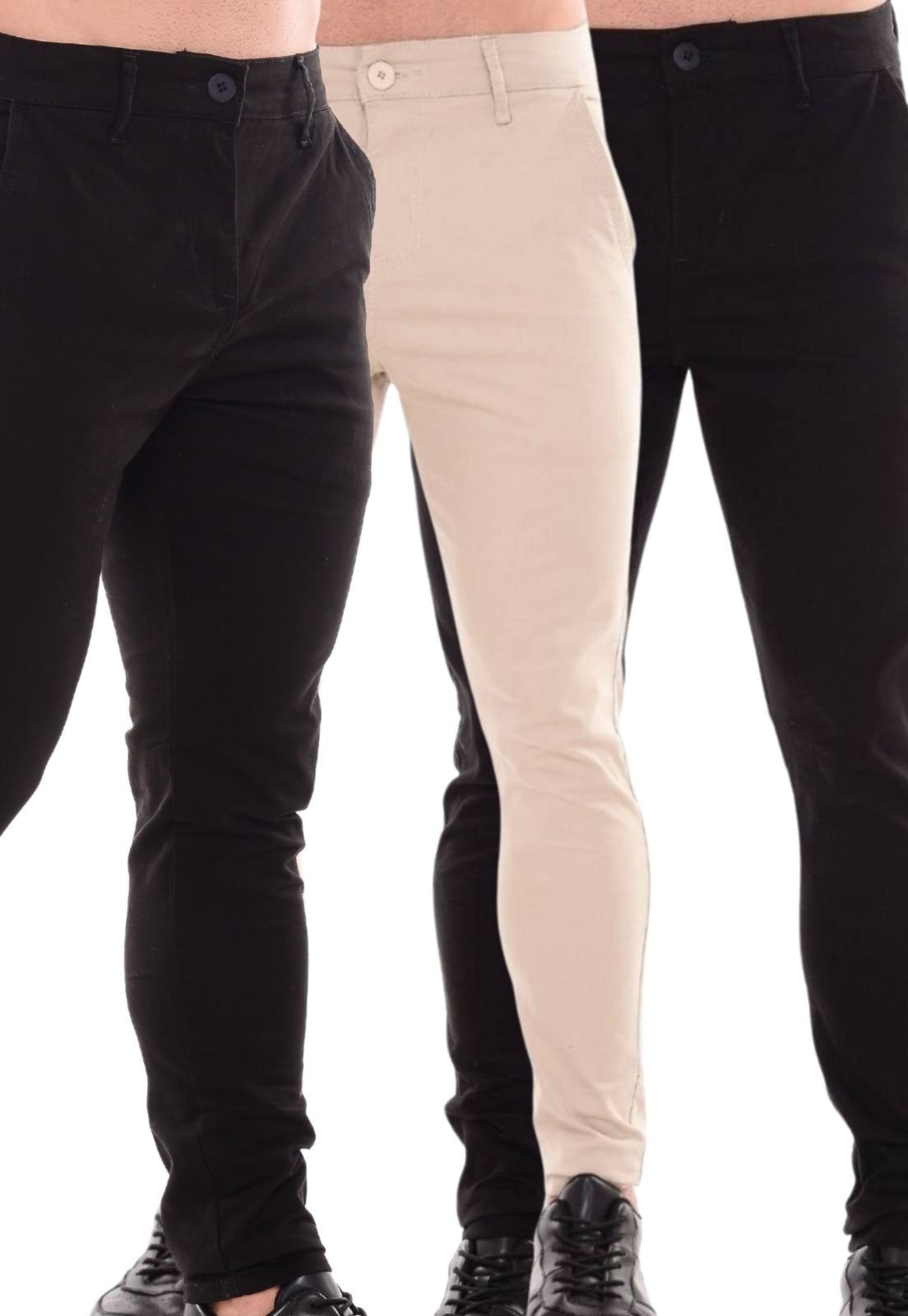 Imagem principal Kit 3 Calças Sarja Masculina Mys Jeans Confortável Estilosa Preto Bege Claro Ethereal Jeans multicolorido