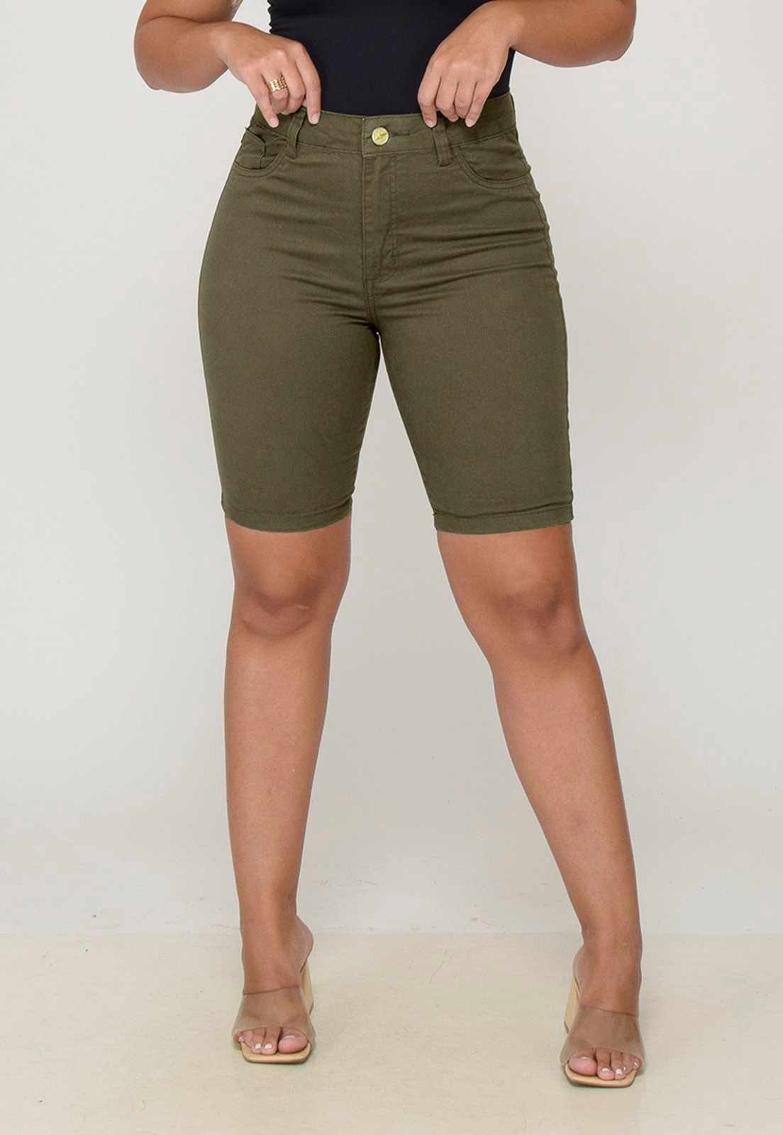 Imagem principal Bermuda Short Feminino Sarja Elastano 7883 Militar Macaw verde/verde militar verde