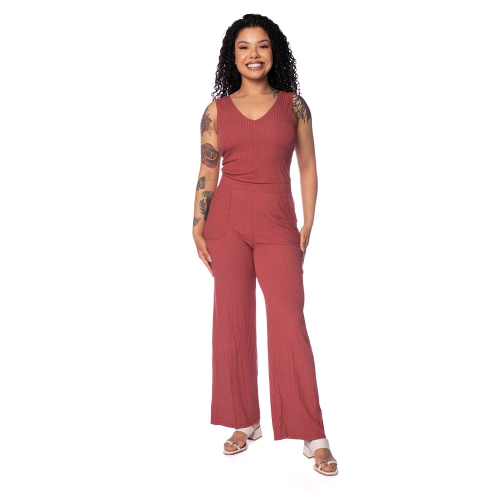 Imagem principal Macacão Feminino Habana Canelado Telha Habana vermelho