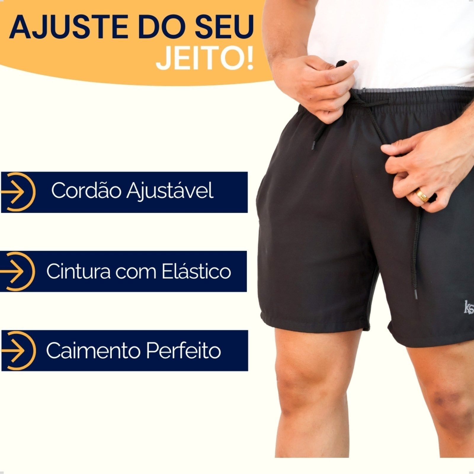 Imagem principal Shorts Tactel Treino Academia Bolsos Laterais KS preto