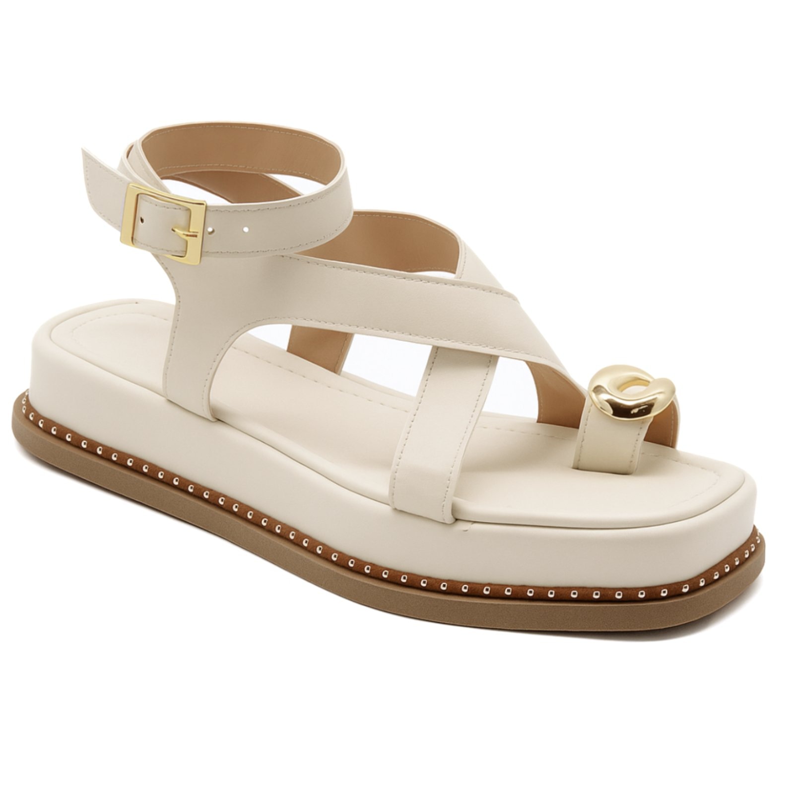 Imagem principal Sandália Rasteira Plataforma Feminina Anel Dedo Chic Off White 23403 Hannah Footwear off-white white