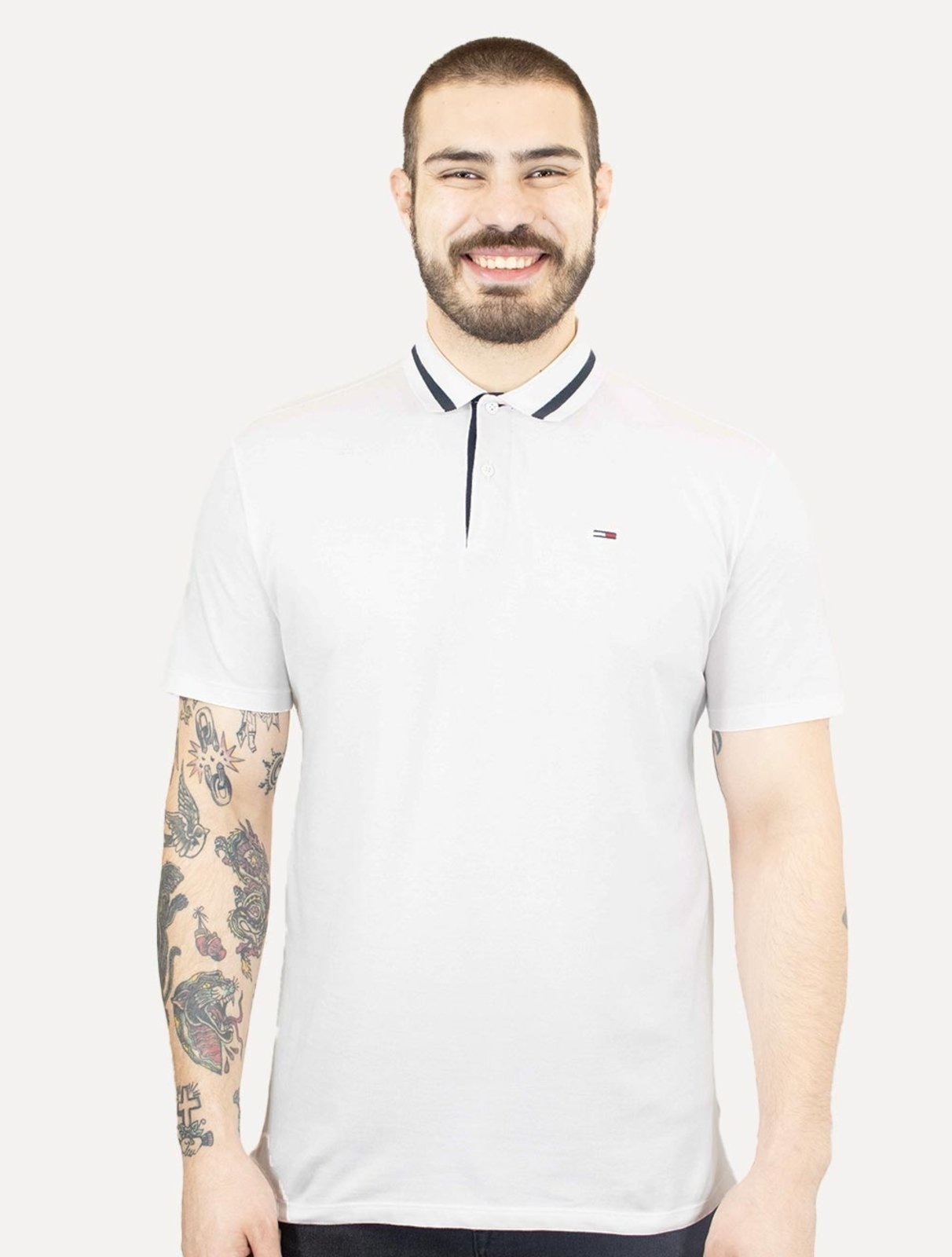 Imagem principal Polo Tommy Jeans Masculina Piquet Neck Branded Branca Tommy Jeans branco