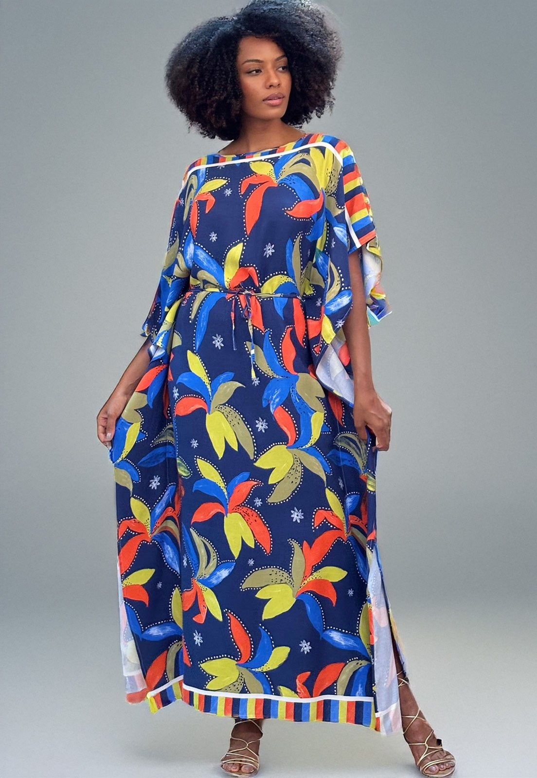 Imagem principal Vestido Amazonia Vital Kaftan Viscose Longo Estampa do Pantanal Amazonia Vital azul/estampado/verde azul