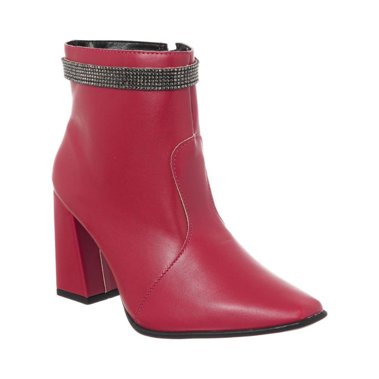 Imagem principal Bota Feminina Cano Curto Salto Alto Bico Quadrado Elegante Com Strass Stessy Shoes vermelho