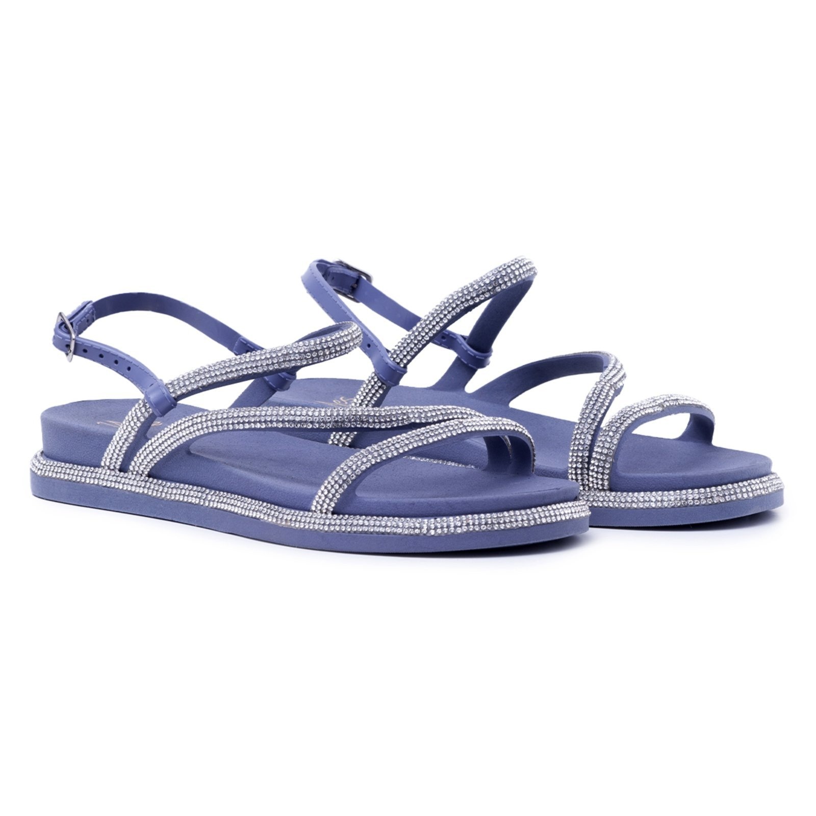 Imagem principal Sandália Rasteira Casual Nine4 Tiras Finas Strass Brilhante Nine4 azul