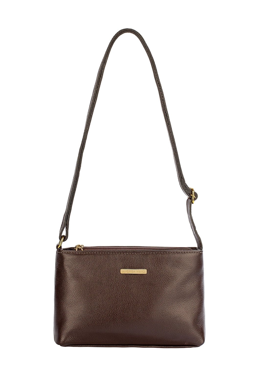 Imagem principal Bolsa pequena transversal de couro liso Iris - Café Andrea Vinci azul