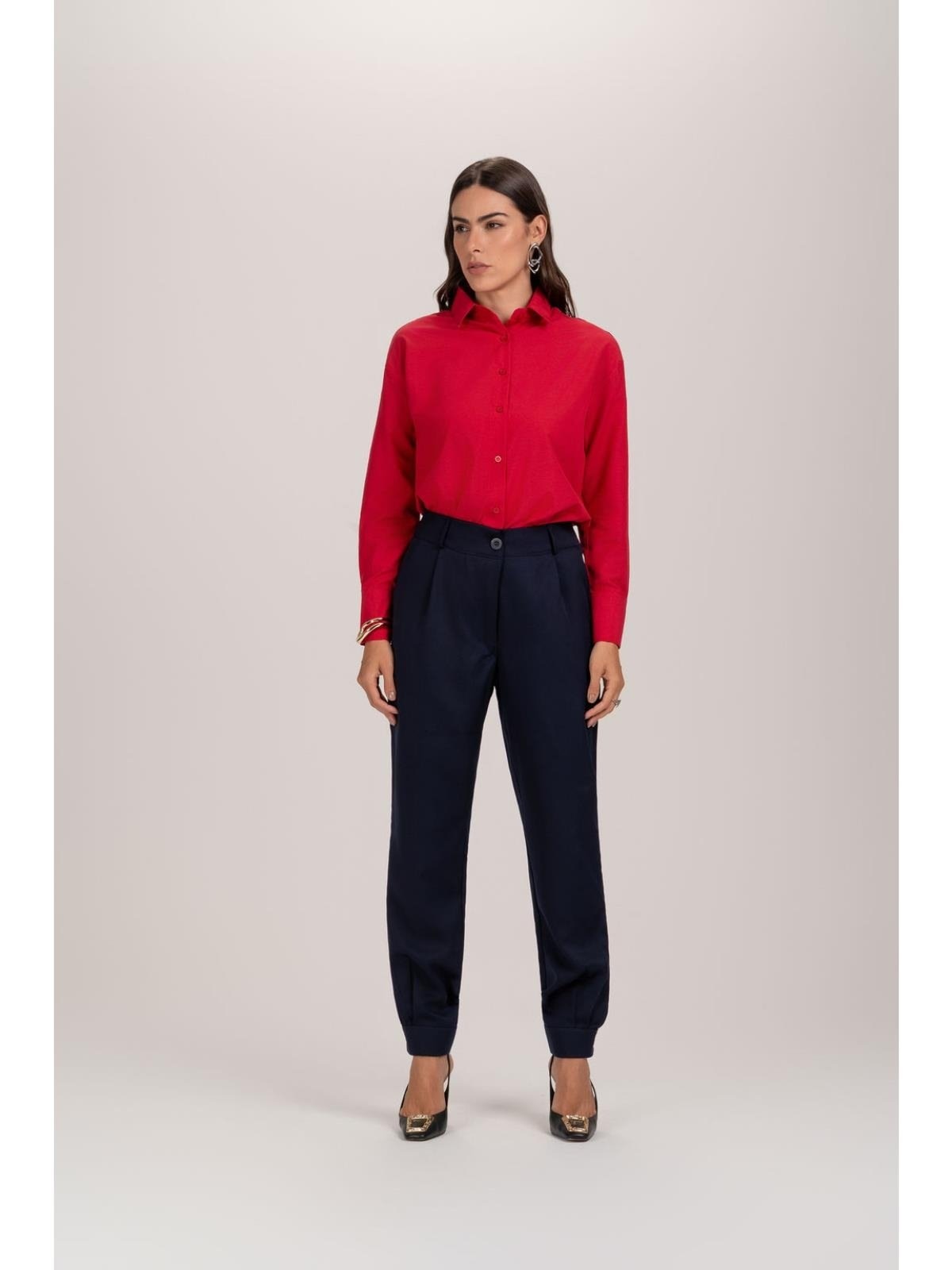 Imagem principal Calça Feminina Alfaiataria Jogger Barra Cenoura Casual TEODORO CAMISARIA azul marinho