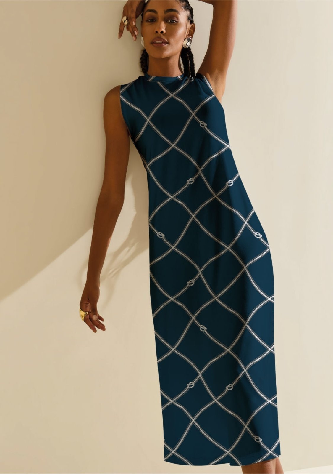 Imagem principal Vestido Morena Rosa Solto Decote Careca Sem Manga Midi Azul Morena Rosa azul rosa