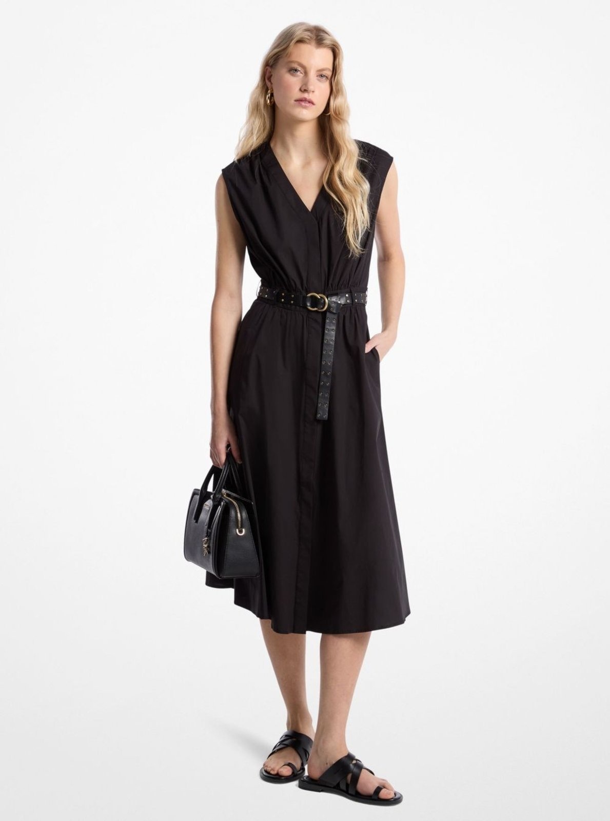 Imagem principal Vestido Midi De Algodão Com Cinto Ms5830kf4c001 Michael Kors preto