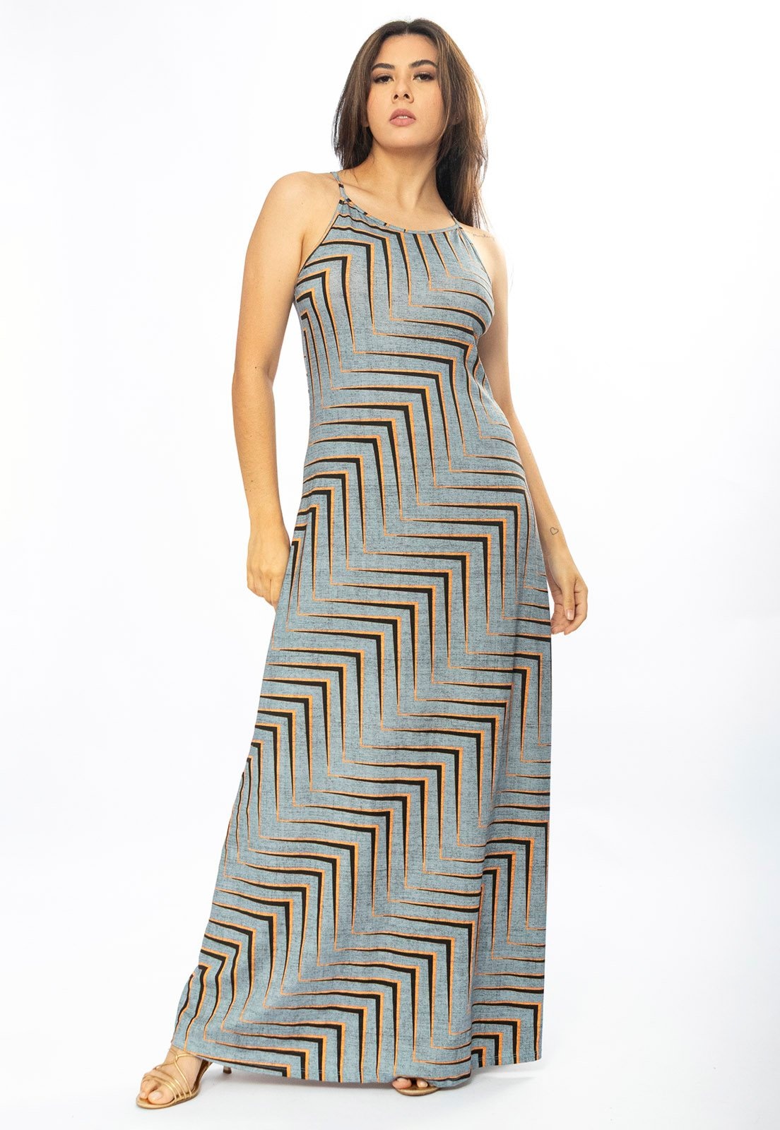 Imagem principal Vestido Longo Cabanafree Malha Trapézio Murici Cabanafree estampado/laranja/preto