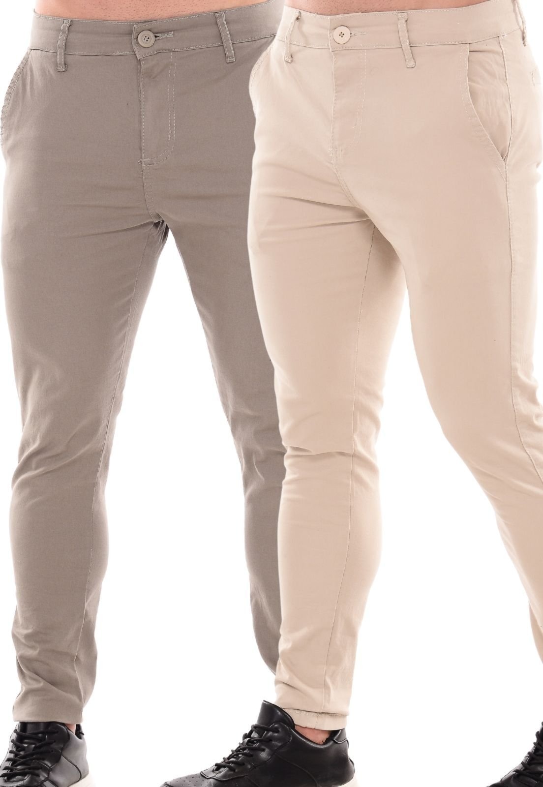 Imagem principal Kit 2 Calças Sarja Masculina Mys Jeans Confortável e Estilosa Bege E Cinza Ethereal Jeans multicolorido