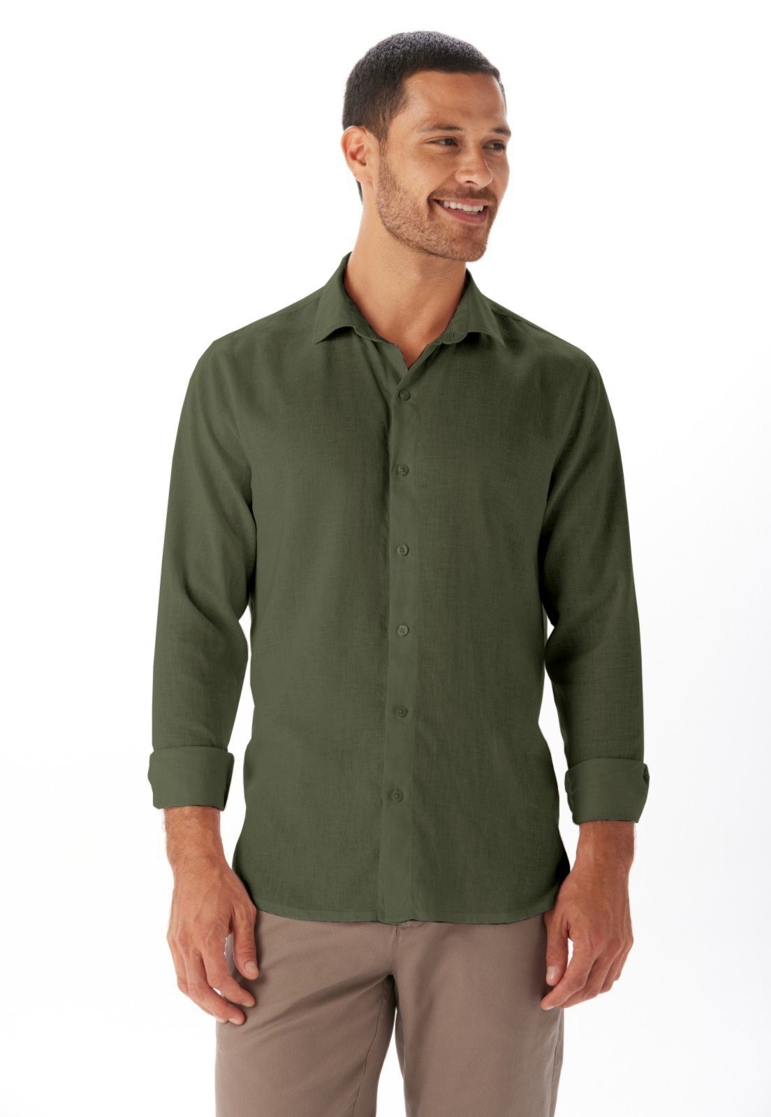 Imagem principal Camisa Linho Slim Manga Longa Traymon Azeitona Traymon verde