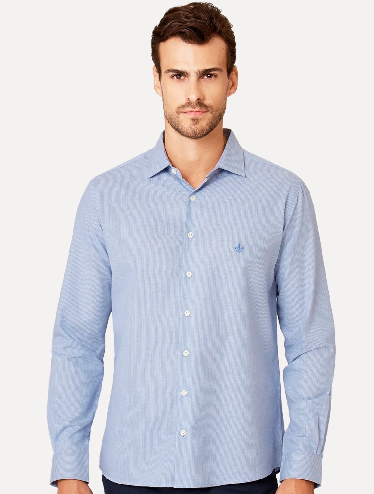Imagem principal Camisa Dudalina Masculina Slim Superfine Cotton Listrada Light Médio Dudalina azul
