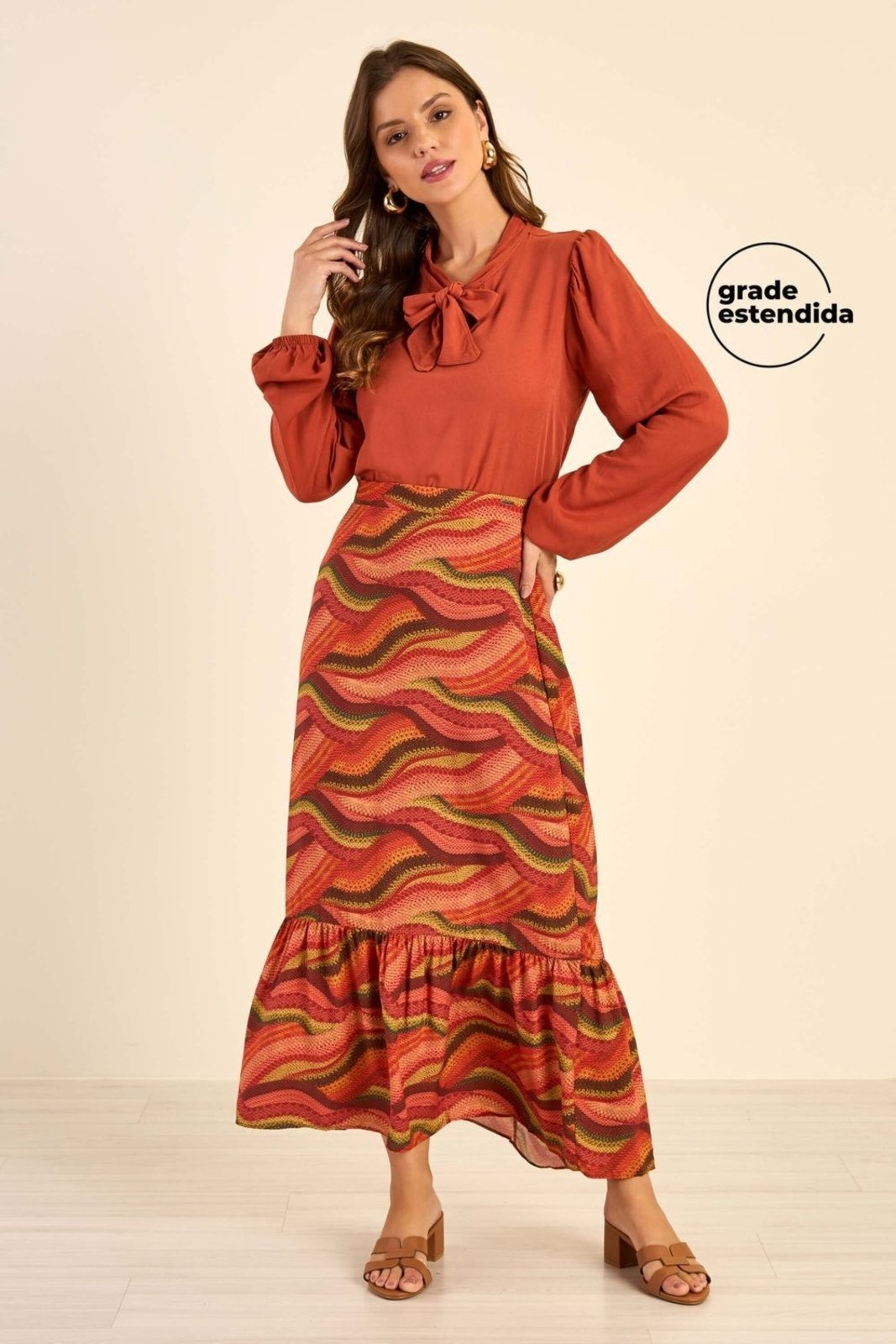 Imagem principal Saia Feminina Midi Babado Abstrata Marialícia Marialícia rosa