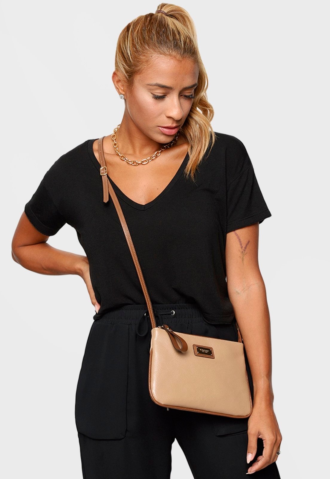 Imagem principal Bolsa Transversal Couro Mariart 199MRT Areia e Havana Mariart bege/caramelo