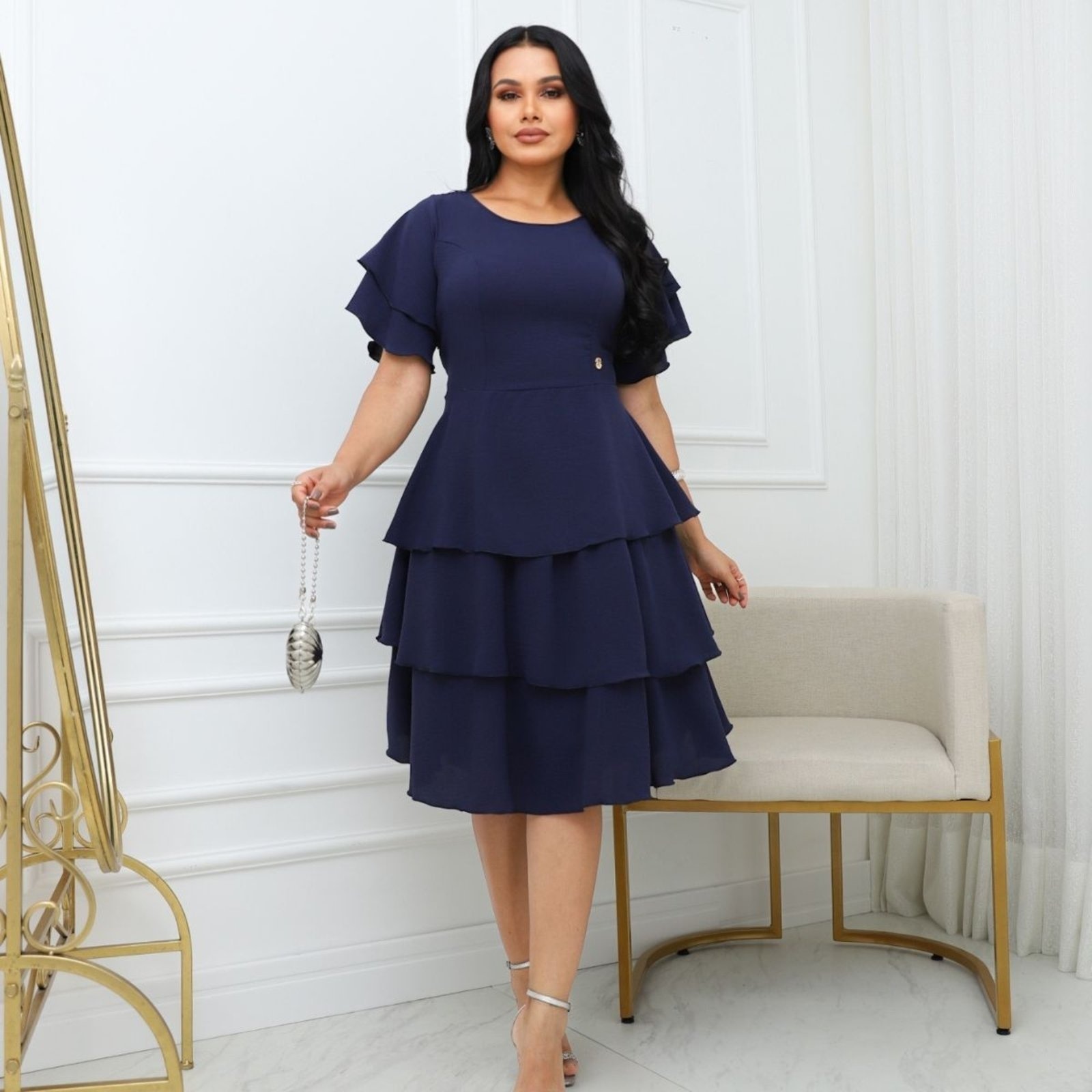 Imagem principal Vestido Midi Camadas com Babados Estilo Boho Manga Sino Em Duna Moda Cristã REF: Eliana Bar Sons Fashion vinho